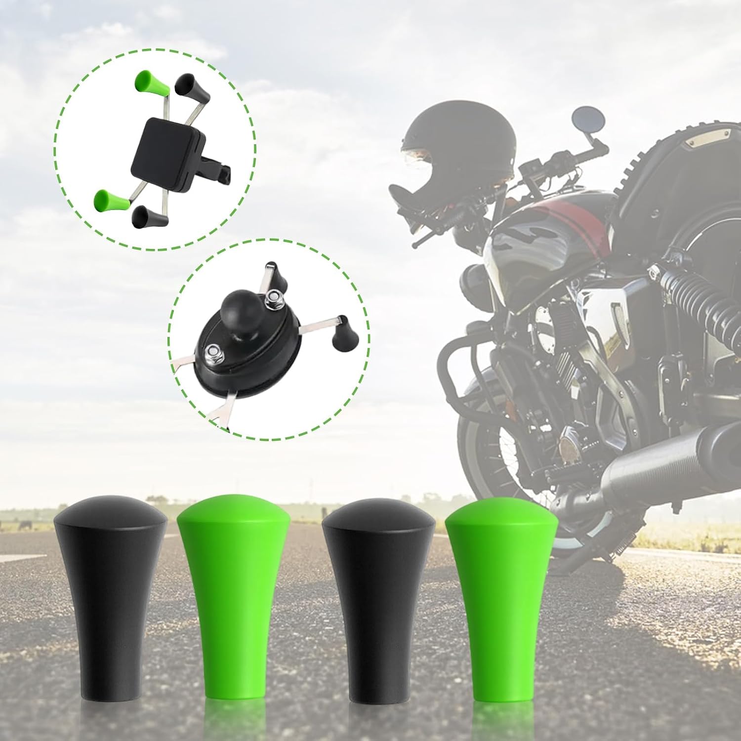 8 Pack Rubber Cap Silicone Tips Replacement Parts for Phone Tablet Holder Tough-Claw Bicycle Motorcycle Clamp Arm Base Bracket Repair, Green & Black