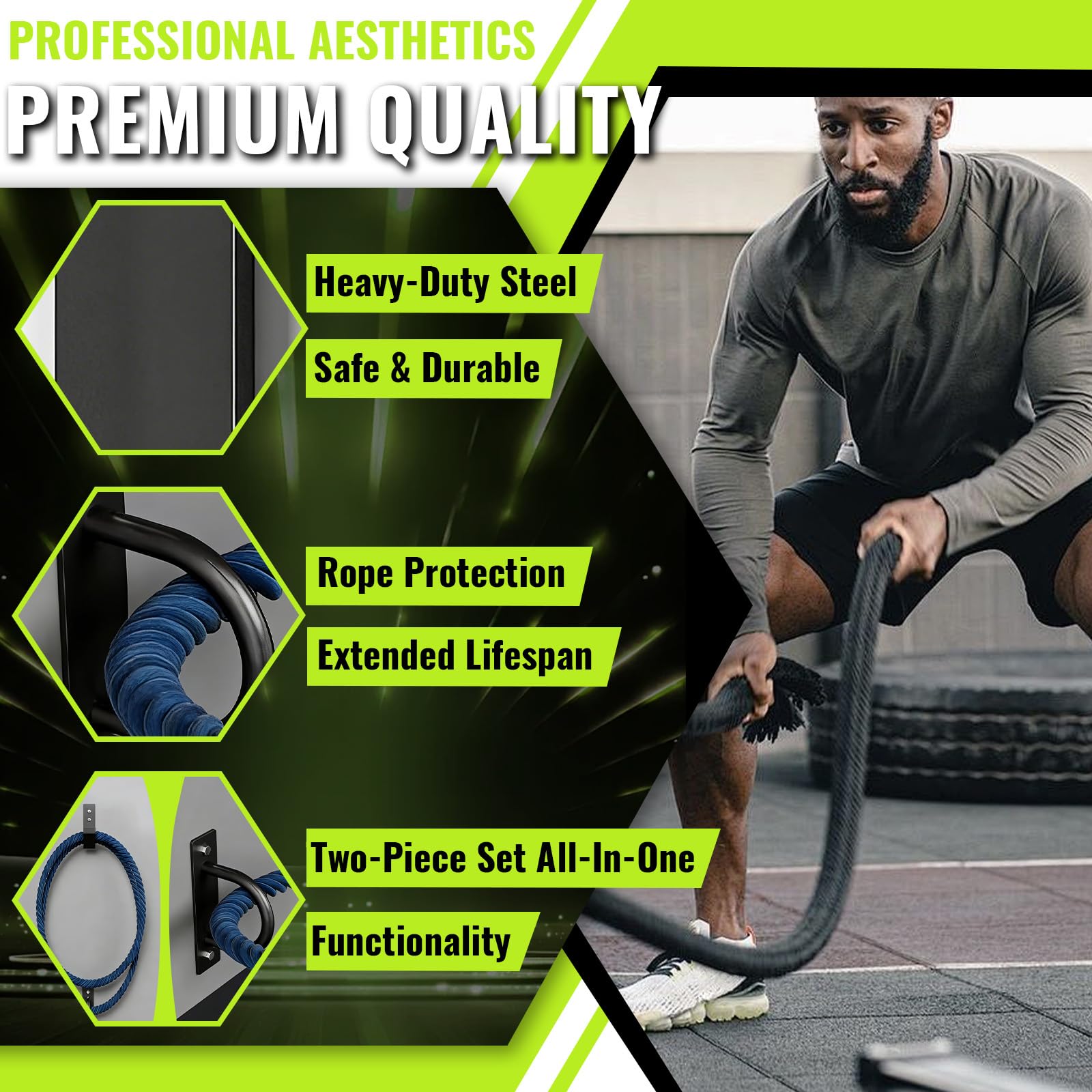 Wandhalterung, Halterung für Battle Rope Schwungseil mit Wandaufbewahrungshaken Befestigungsmaterial Kampfseil-Wandanker-Set Mattschwarz für Krafttraining-Systeme Boxsack Schaukeln Boxing Equipment