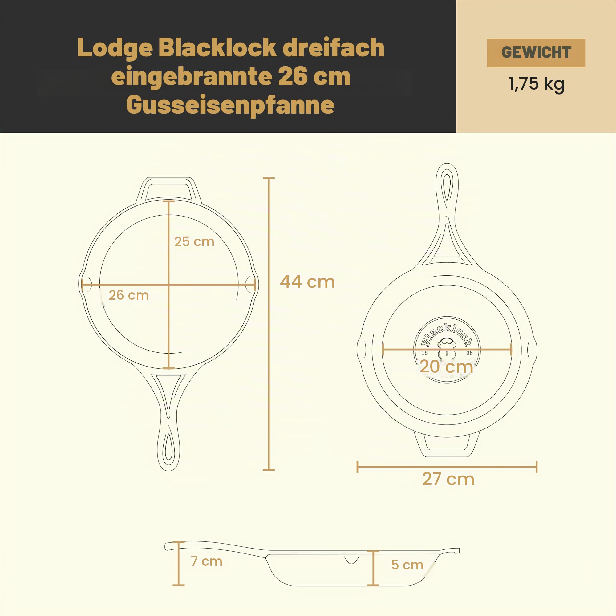 Lodge Blacklock Gusseisenpfanne 26 cm, leicht, dreifach eingebrannt