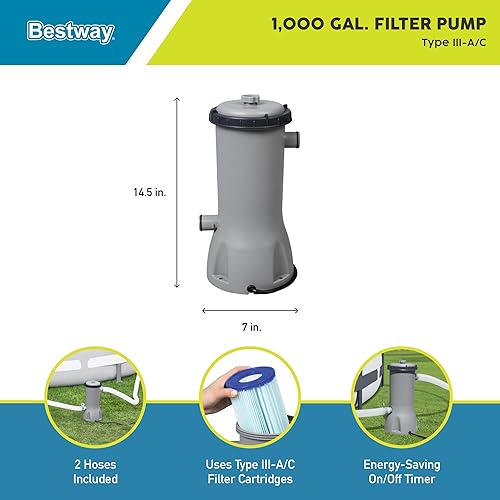 Miniatura 2 de Bestway Flowclear - Cartucho de bomba de filtro de agua para piscina sobre el suelo, 1,000 galones por hora, 120 voltios con temporizador de apagado