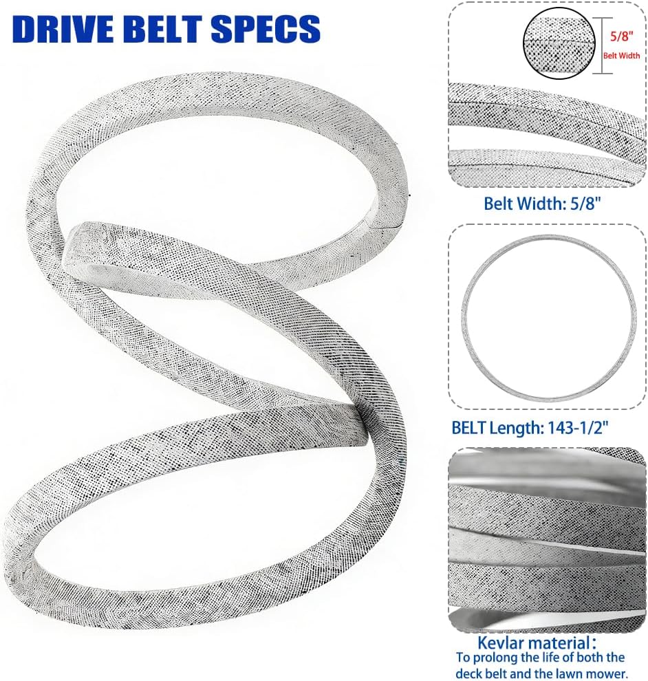 Deck Drive Belt for Troy-Bilt Mustang XP 50 (2015-2018) / Z50 Zero Turn Mower,- 5/8" x 143-1/2" Kevlar Deck Belt Replacement 954-05078- for Cub Cadet Ultima ZT1-50 / ZT2-50 view 4