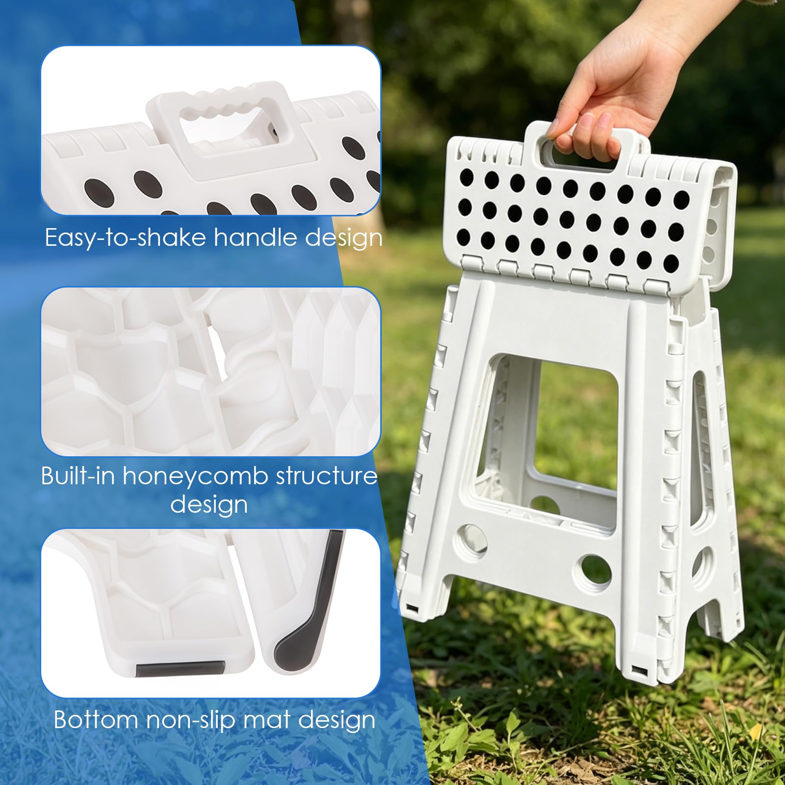 Taburete Plegable 45cm Escalón Portátil para Baño Cocina Jardín Blanco