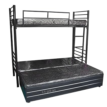 s k grill art Wrought Iron Bunk Bed with Storage Box Without Mattress for Adults Metal Frame (Black Powder Coated, 2.5 x 6 Feet)