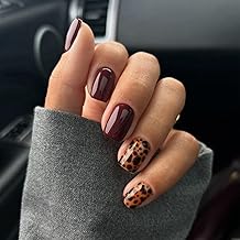 24pcs Leopard Print Short Press on Nails,Elegant Leopard Print Design Fake Nails,French Tip False Nails,12 Sizes False Na-ils with Glue,Full Cover Stick On N-ails for Women Girls,Short Na-ils Nail Art