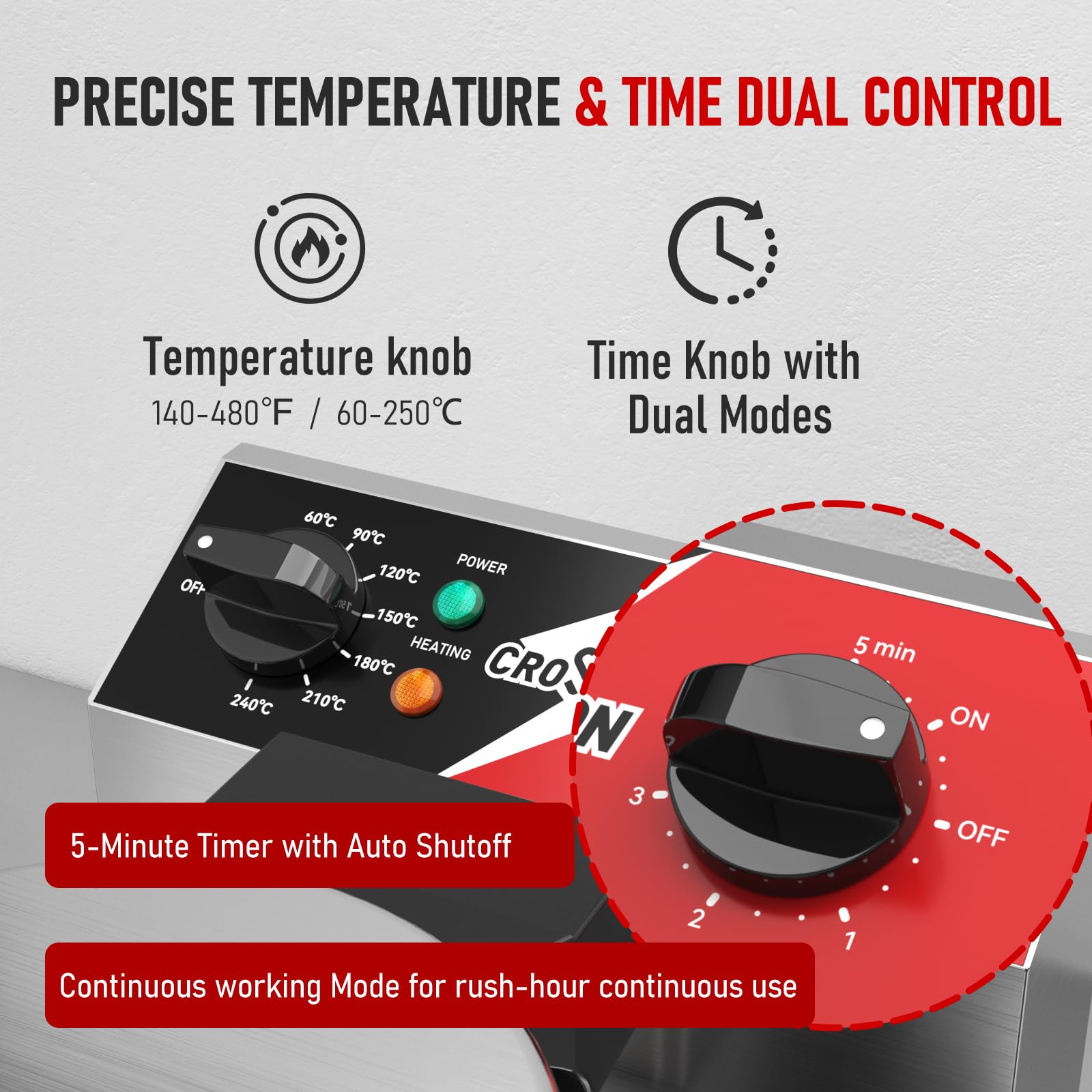 CROSSON Gofrera para Gofres Belgas Giratoria,Redondo Máquina Eléctrica para Hacer Gofres Comercial con Revestimiento Antiadherente,Temperatura y Tiempo para Panaderías,Restaurantes,1300W