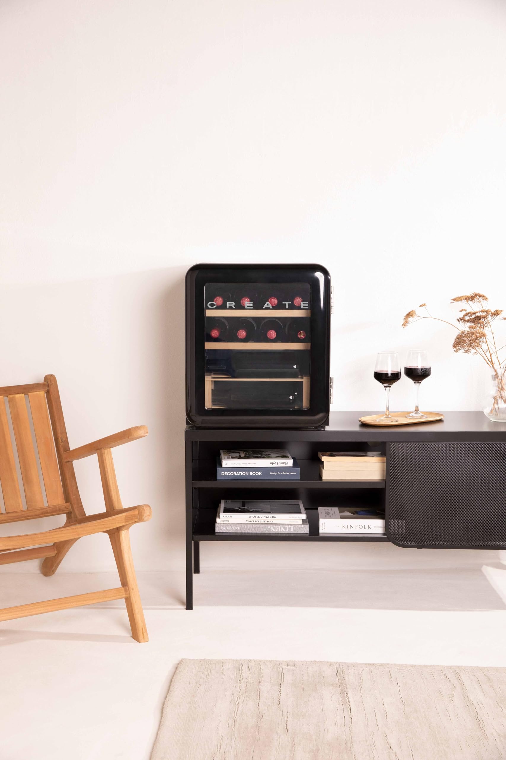 CREATE / WINECOOLER RETRO M/Vinoteca eléctrica de 12 botellas negro/Diseño Retro. temperatura regulable. 48L. botellas 75cl. Eco Friendly. 44x47.5x50 cm