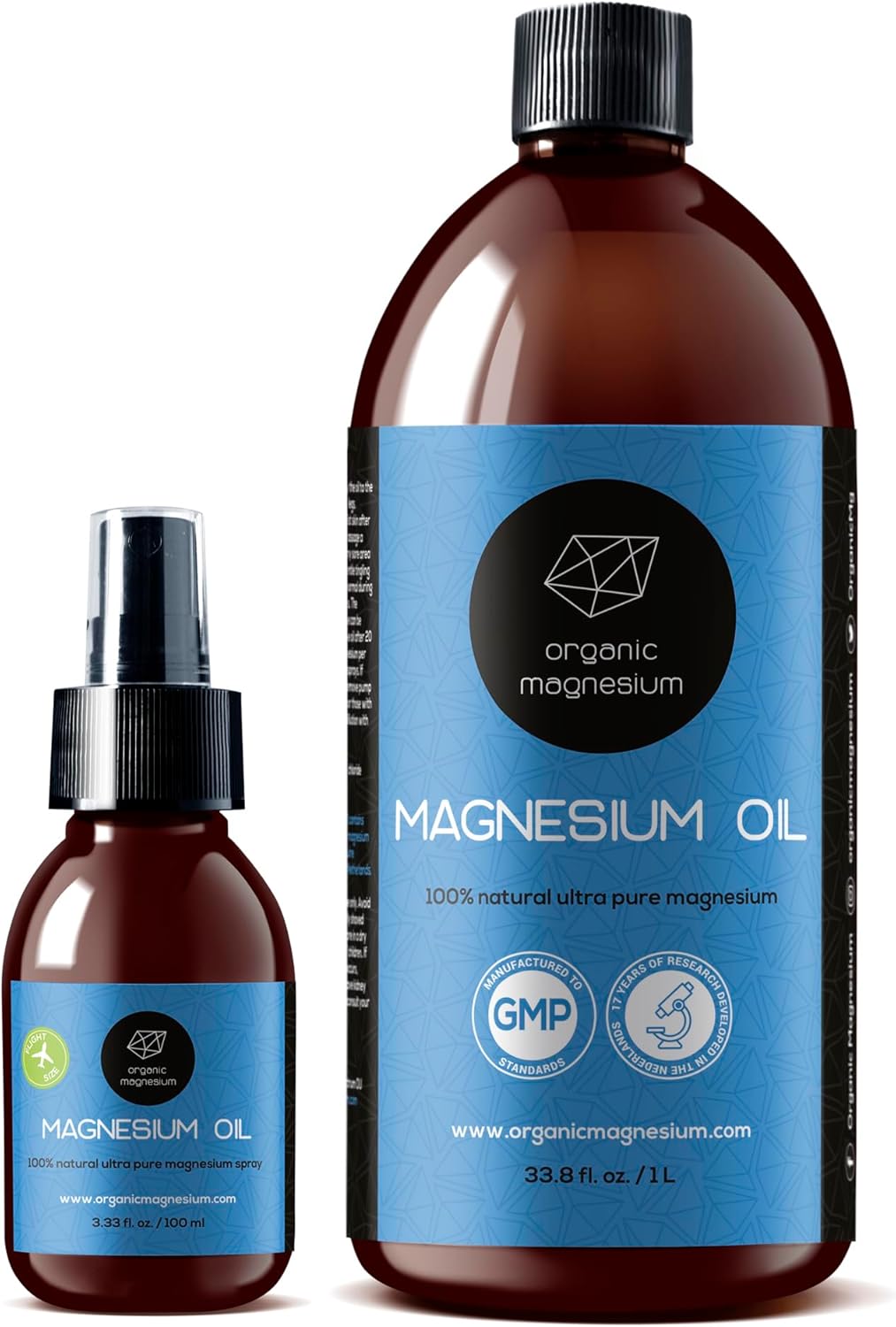 ORGANIC MAGNESIUM® Organic Magnesium Spray Oil Kit 33,8 + 3,38 fl oz – 100% Pure Topical Magnesium Chloride for Leg Cramps from Zechstein Seabed | for Sports, Relaxing & Sleep | for Adults & Kids ORGANIC MAGNESIUM® Organic Magnesium Spray Oil Kit 33,8 + 3,38 fl oz – 100% Pure Topical Magnesium Chloride for Leg Cramps from Zechstein Seabed | for Sports, Relaxing & Sleep | for Adults & Kids