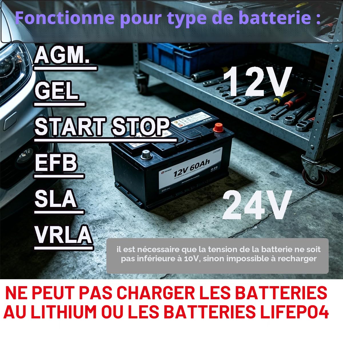 Etrogo Chargeur de Batterie de Voiture 12V 24V 10A Chargeur de Batterie Rapide Chargeur d'impulsions avec écran à Barre LED pour Voiture et Moto ou Bateau