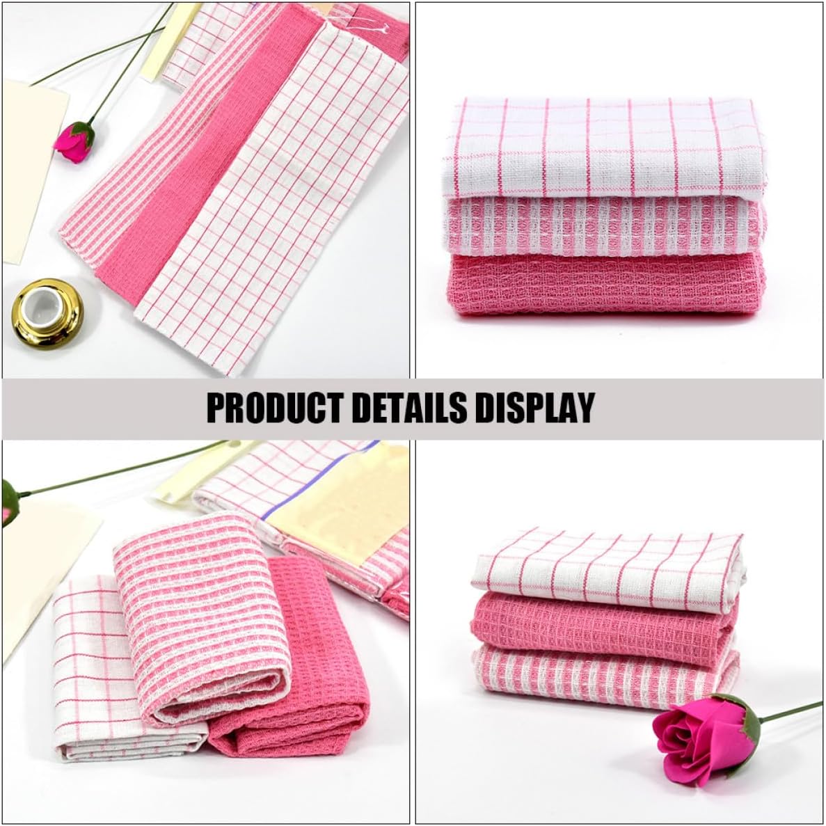 6pcs Pink Microfiber Kitchen Tea Towels Set 35x35cm Highly Absorbent Quick-Dry Dishcloths for Washing and Drying Dishes Household Cleaning