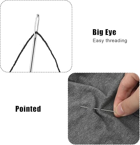 Miniatura 5 de 25 agujas de coser grandes, 5 tamaños, agujas de bordar, agujas de hilo, agujas de acolchado con estuche de aguja de madera, aguja de lana de acero