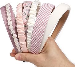 7pcs Cute Headbands Set for Women Girls, Anti-Slip Flower & Padded Headband Stylish Pearl Head Band Vintage Pink White Twisted Plaid Headband Hair Accessories