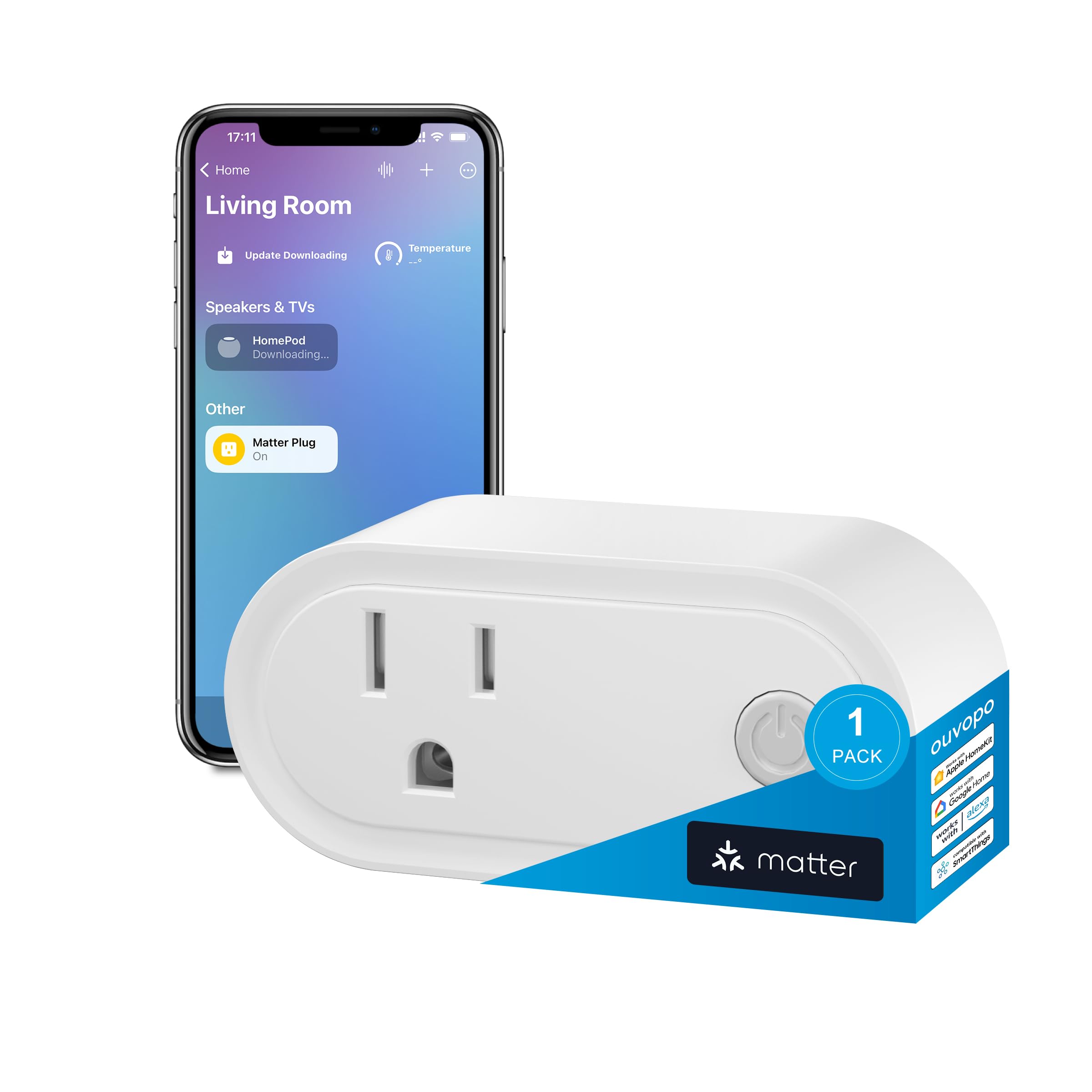 Matter Smart Plug 15A Reliable Wi-Fi Support Apple HomeKit Siri Alexa Echo Google Assistant and Nest Hub App