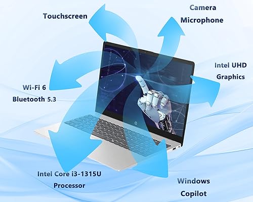 Miniatura 3 de HP Laptop con pantalla táctil de 15.6 pulgadas para estudiantes, Intel Core i3, 32 GB de RAM  SSD de 1 TB, ligera, batería de larga duración,