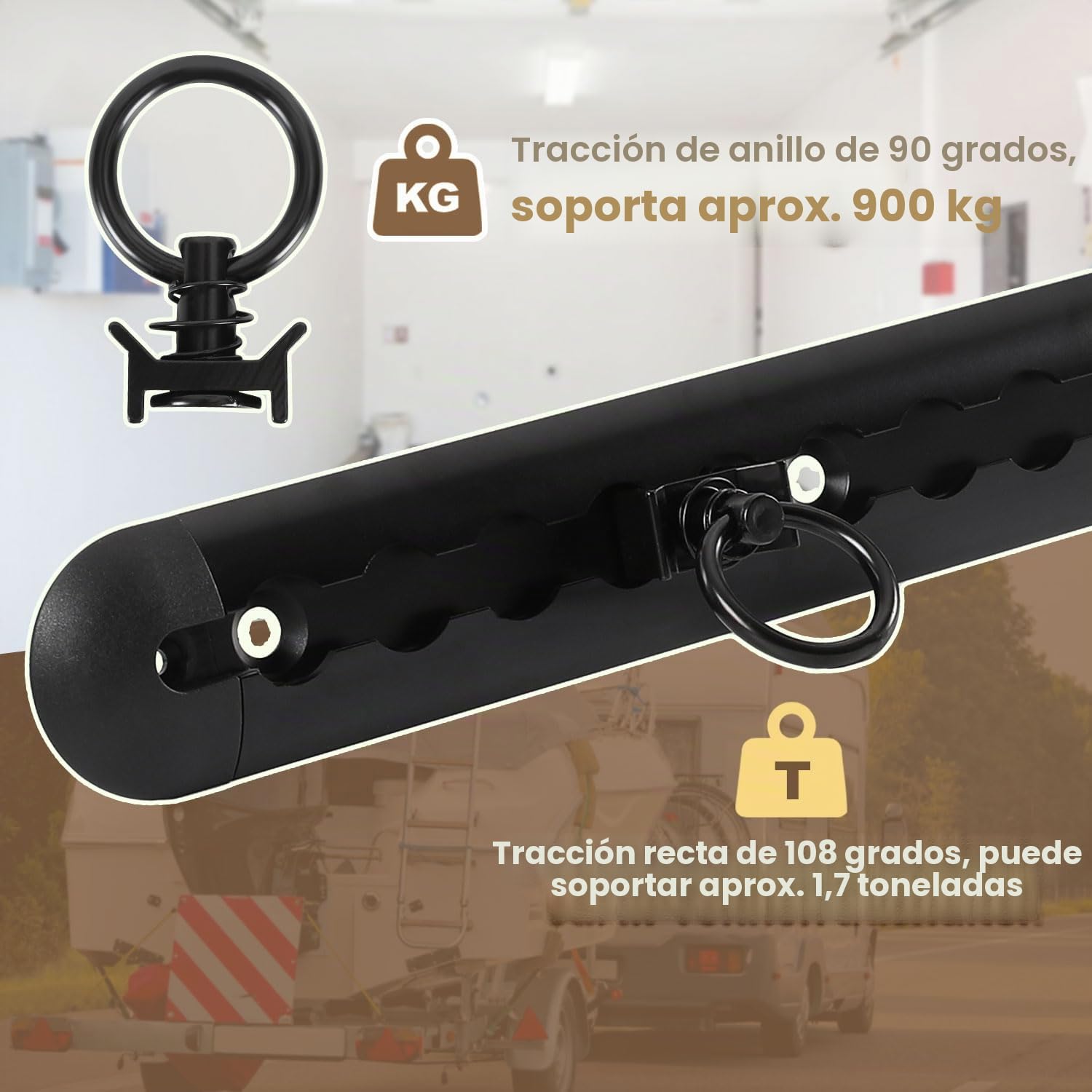 Rieles para aerolíneas 4 x 1 m, riel semicircular con 10 aros de amarre y 8 tapas finales, accesorios de riel de aerolínea negro, para remolques, coches, camiones, caravanas, autocaravanas
