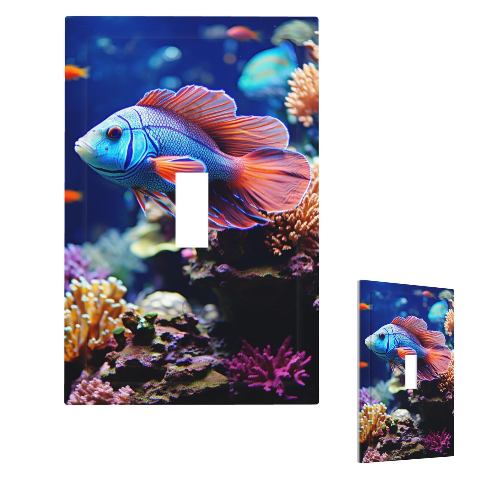 Fekiloot Single Toggle Coral Reef Fish Aquarium Wall Plate Cover Modern Decorative 1 Gang Light Switch Cover Unbreakable Receptacle Outlet Covers For Living Room Bedroom Home Decor