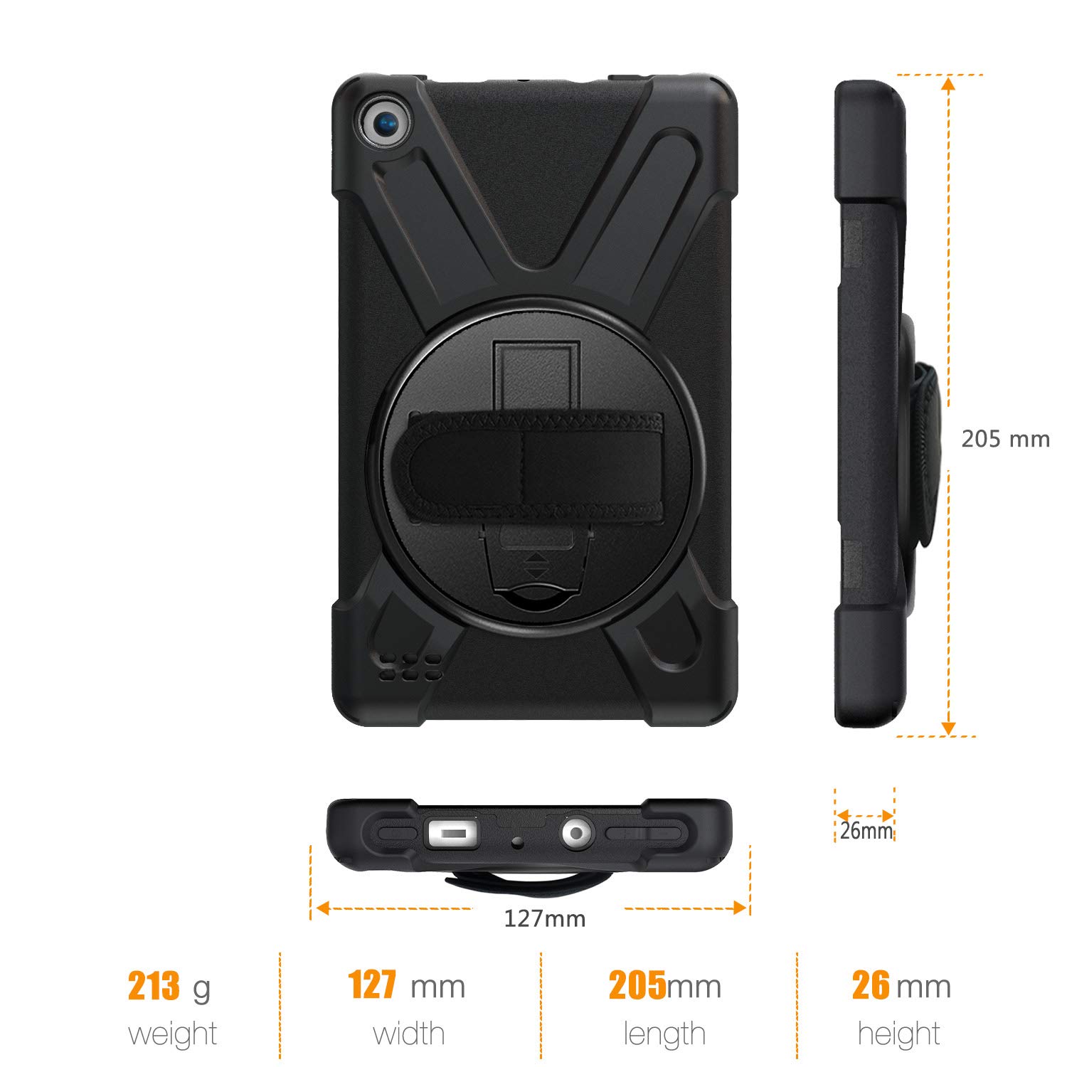Custodia Ibrida Protettiva Per Fire 7 (9ª Gen, 2019) - Cover In Silicone E PC Con Bumper Antiurto E Cavalletto, Rosso
