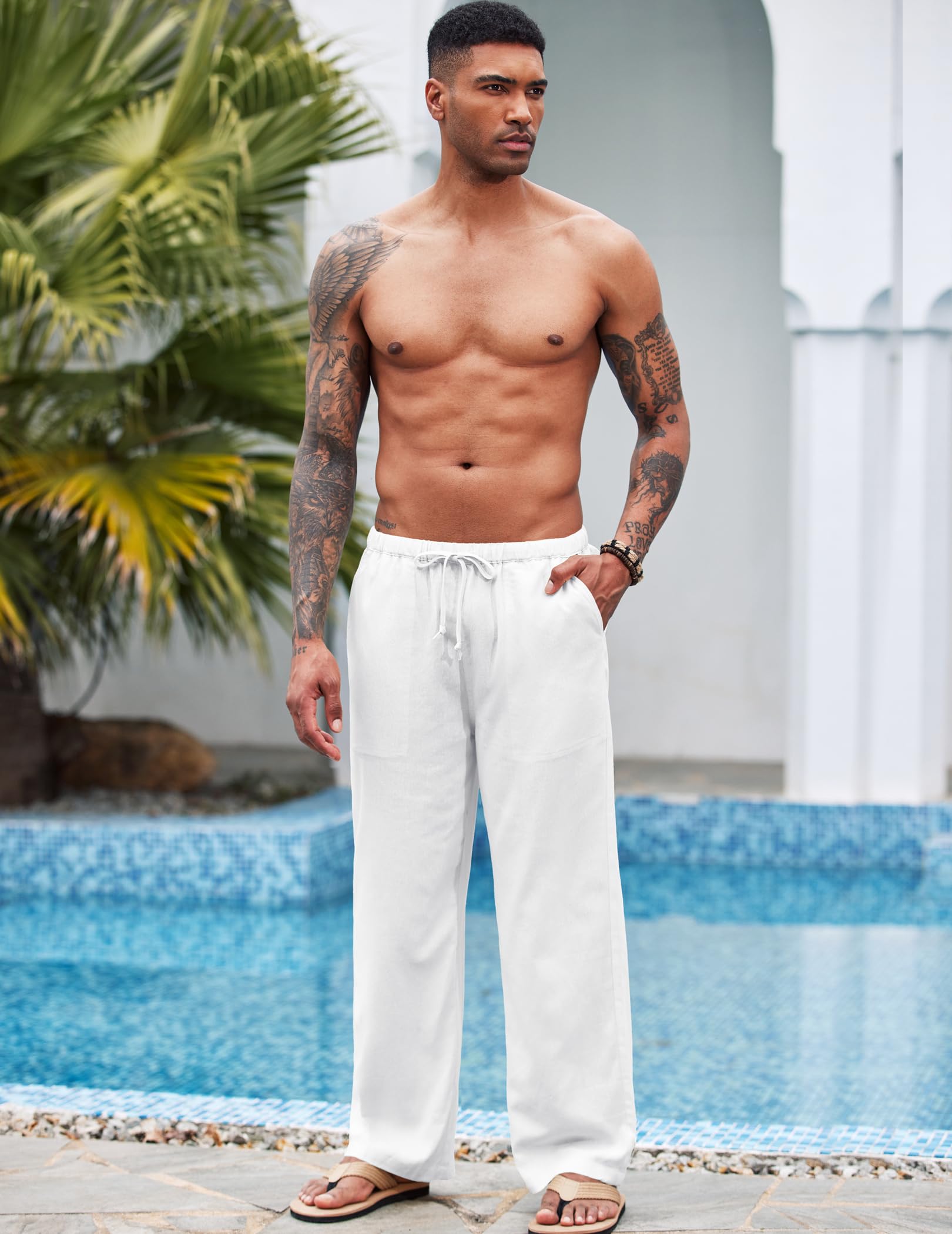 COOFANDY Pantalón Hombre Largos Lino Pantalones Ligeros Verano Pantalones Playa Yoga Pantalon Cintura EláStica