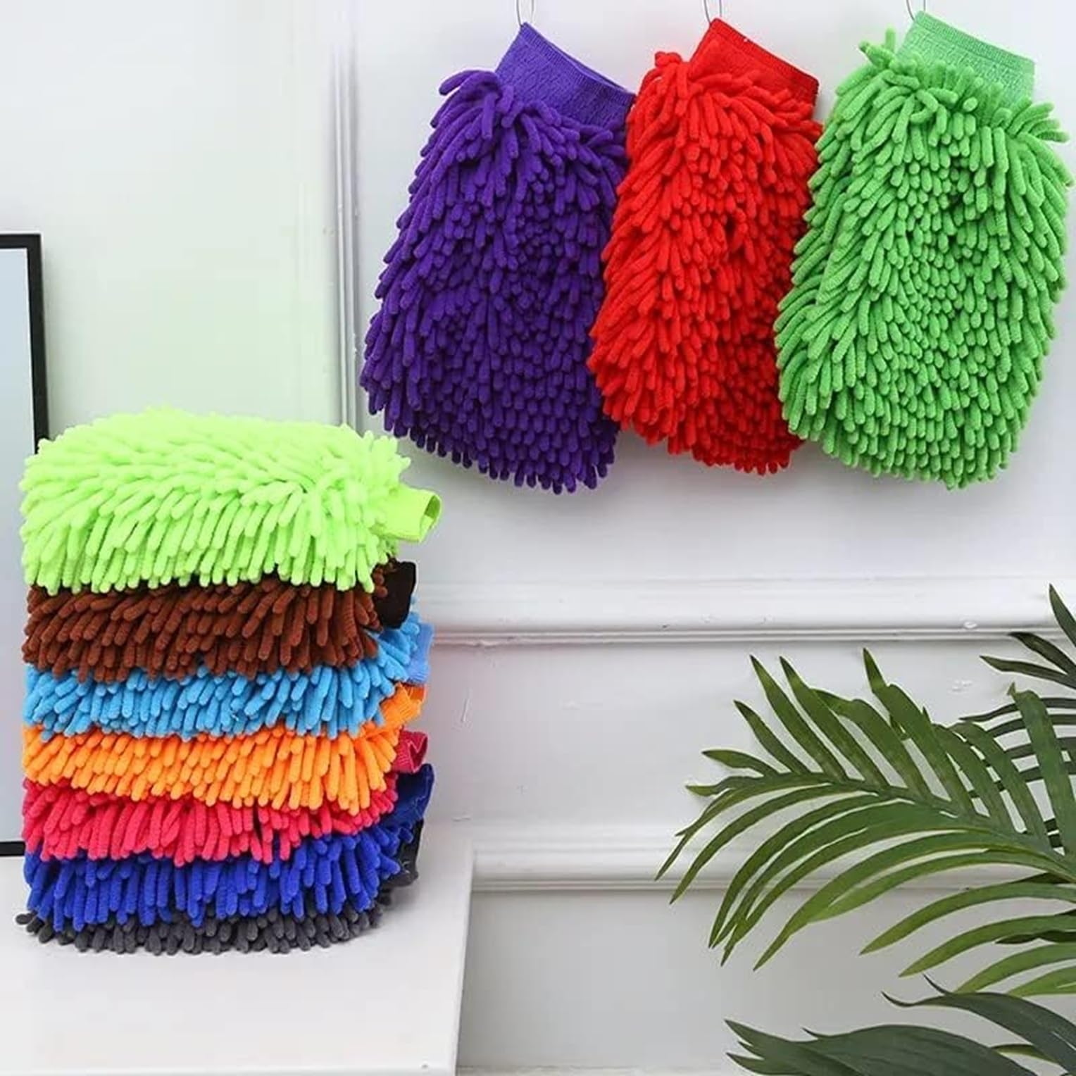 Magic Providers Microfiber Single Side Chenille Mitt Glove – Pack of 2 | Multi-Purpose Super Absorbent | Lint-Scratch Free Cleaning Dusting Home | Kitchen | Window | Car Wash | Office – Multicolor 2
