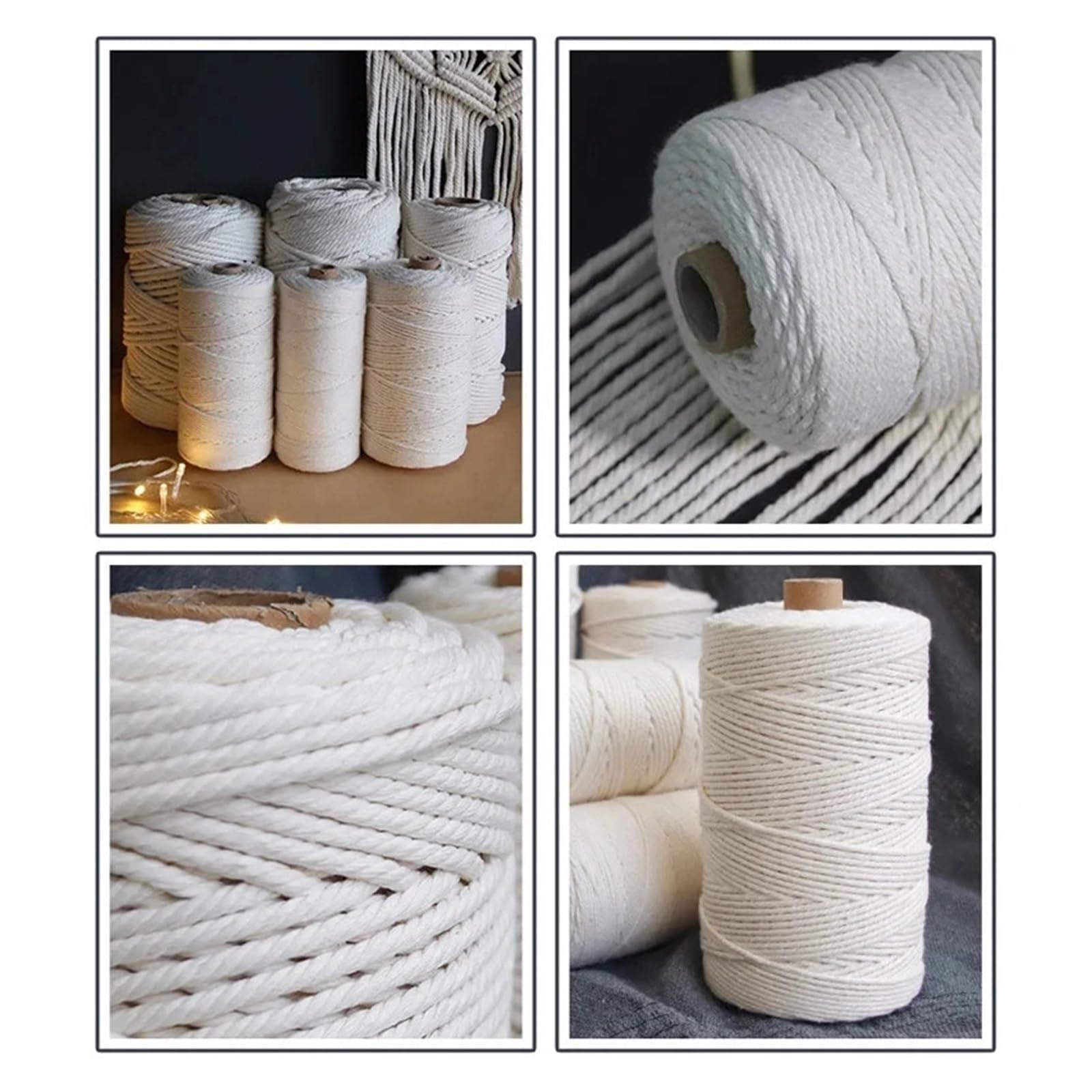 Sznurek bawełniany, Cotton Macrame Cord Braided Round 1-6mm 100-200m For DIY Crafts And Plant Hangers(2mm,200m)