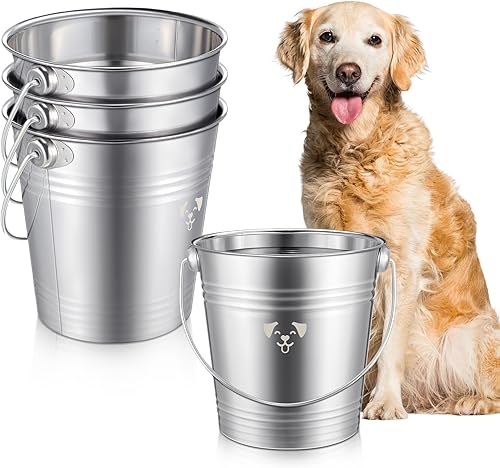 Miniatura 7 de 4 cubos de acero inoxidable para perros, cubo de agua de metal con asa, dispensador de agua para cachorros, cuencos colgantes para vallas, jaulas,