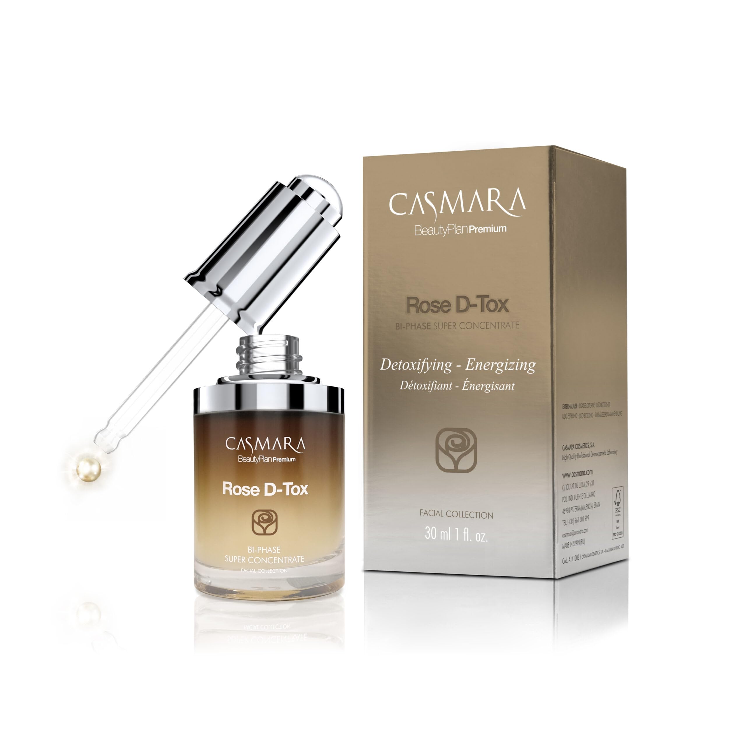 CASMARA - Serum do twarzy przeciwstarzeniowe, superkoncentrat Rose D-Tox, Detoksyfikujący, Odżywiający, Kobiecy krem nawilżający do twarzy, kwas hialuronowy, przeciwutleniacz, odmładzający, świecąca