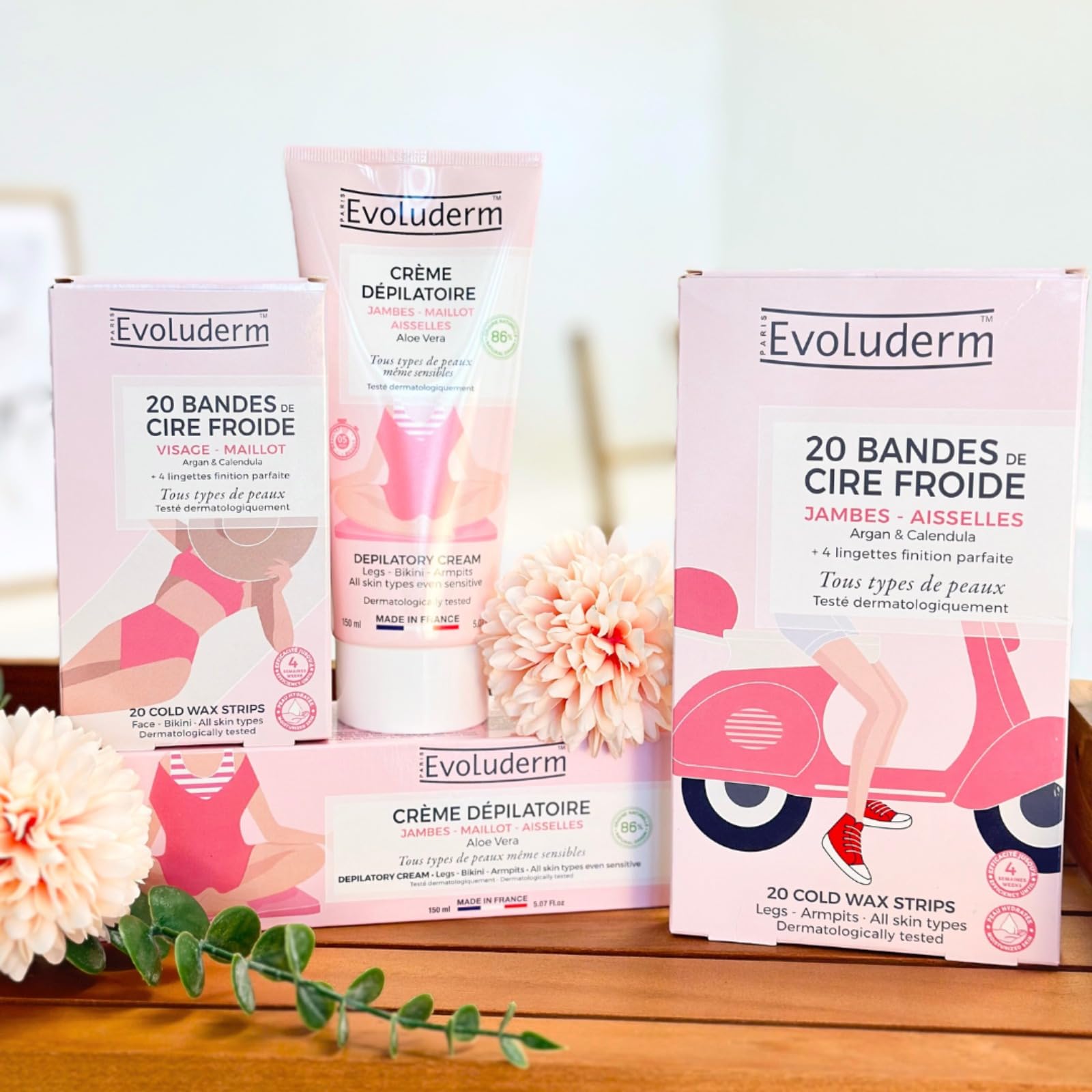 EVOLUDERM – Crème Dépilatoire Jambes - Maillot - Aisselles – 150 ml – 86% d’Origine Naturelle – Végan – Fabrication Française – Lot de 3 x 150 ml