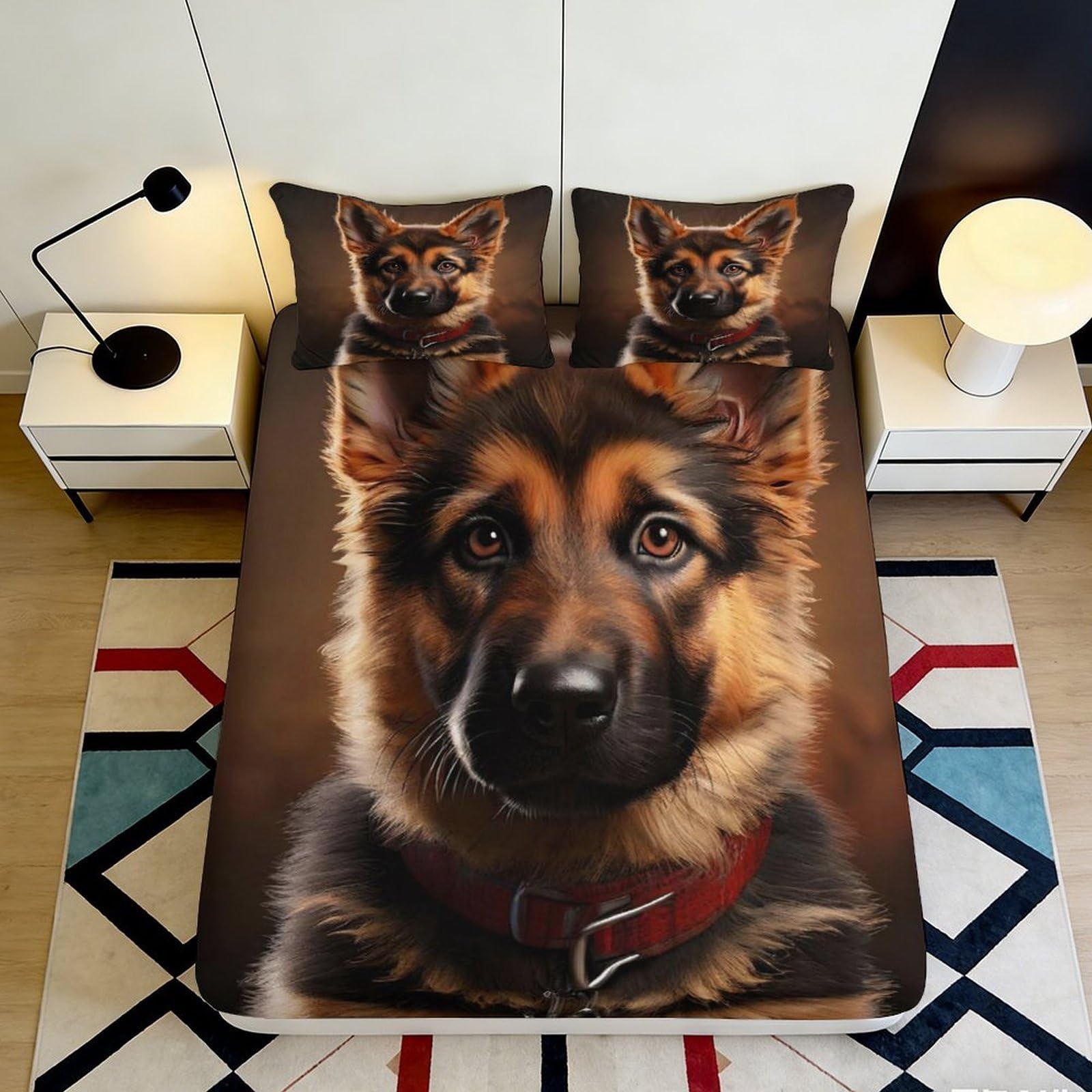 3D Printed German Shepherd Fitted Sheet Microfiber Brown Animal Bed Cover for Bedroom Guest Room Mattress Decor 90x200x25cm