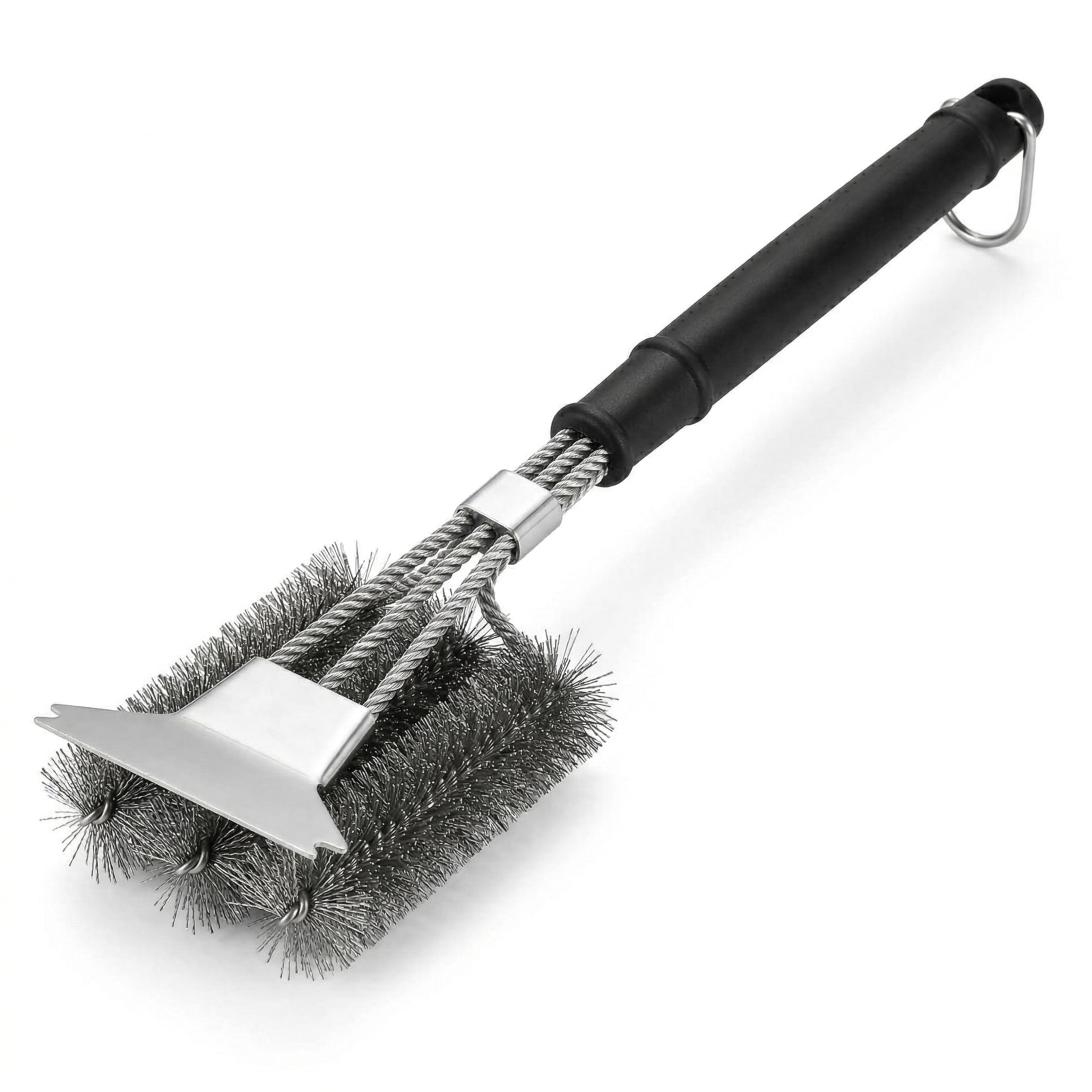SHATCHI Cepillo de Alambre para Barbacoa, raspador de Acero Inoxidable, cerdas de 18 Pulgadas, Mango Largo Fuerte para Limpiar carbón, Gas, Parrilla eléctrica, Accesorios de Limpieza, Negro, 45,7 cm