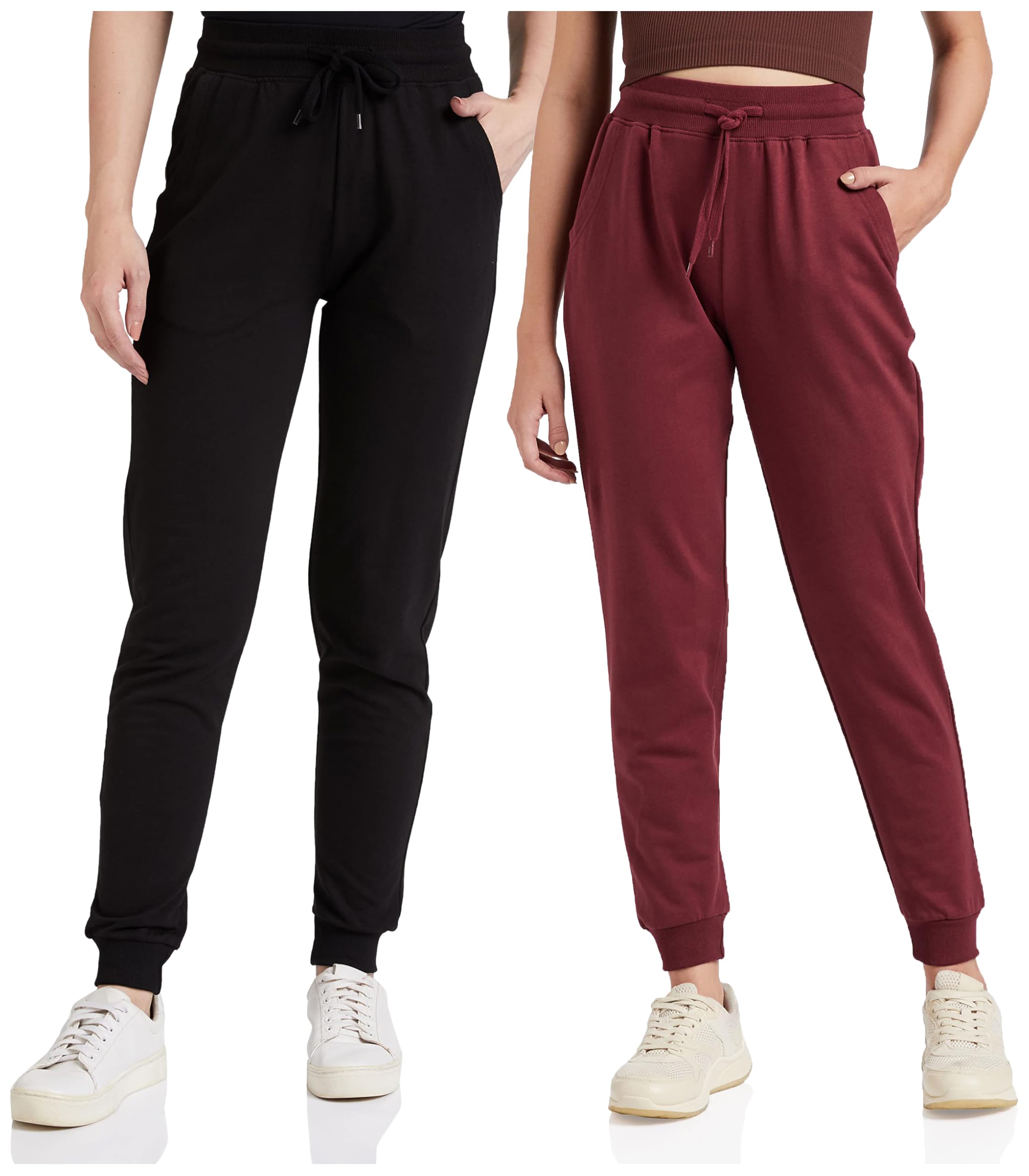 amazon brand - symbol Women's Joggers |Track Pants | Daily Use | Combo Pack of 2 (Black + Maroon__XS)-picture-27