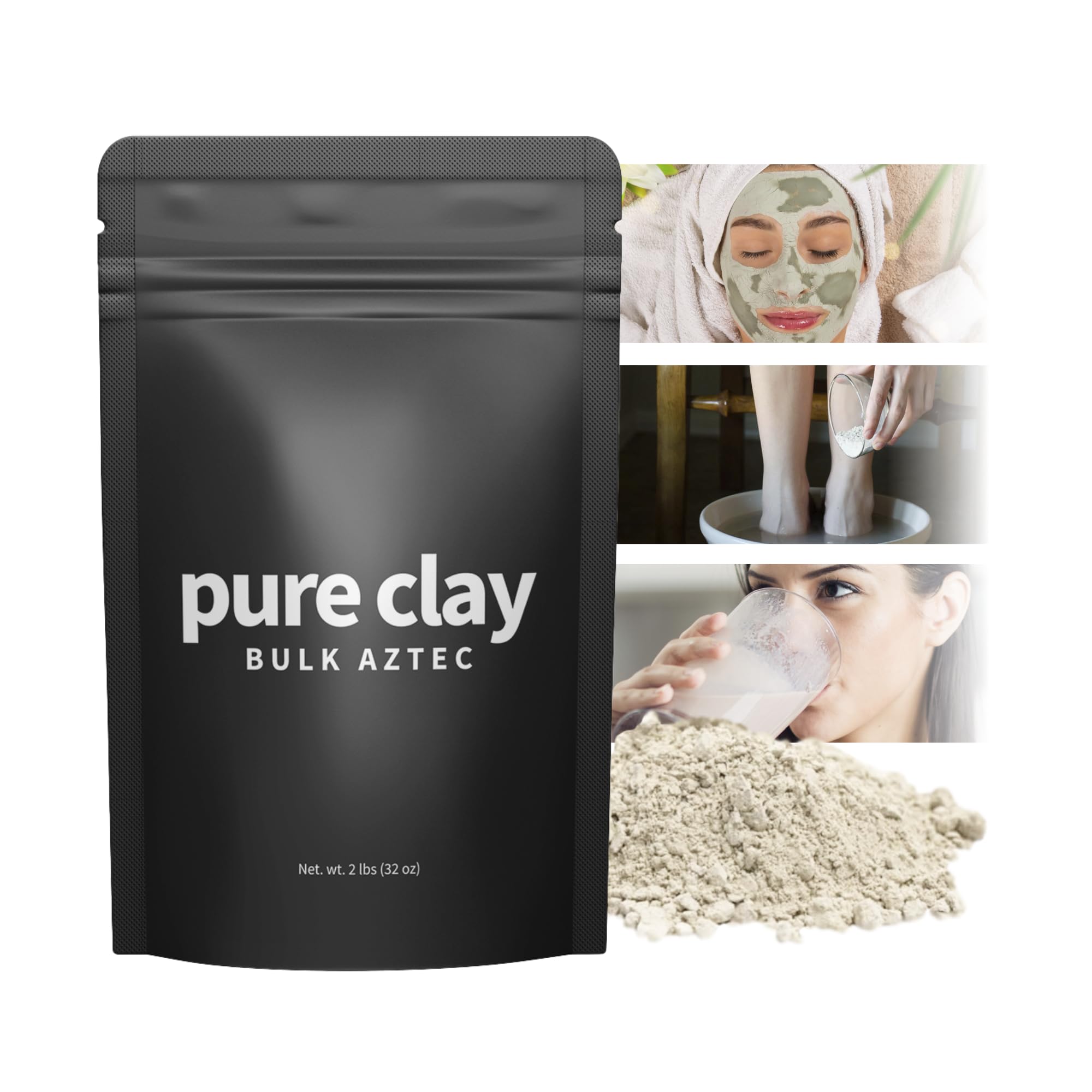 Organic Calcium Bentonite Clay Powder Bulk Bag (32oz), Aztec Drink Powder, Food Grade, Full Body Mask, Indian Healing Clay