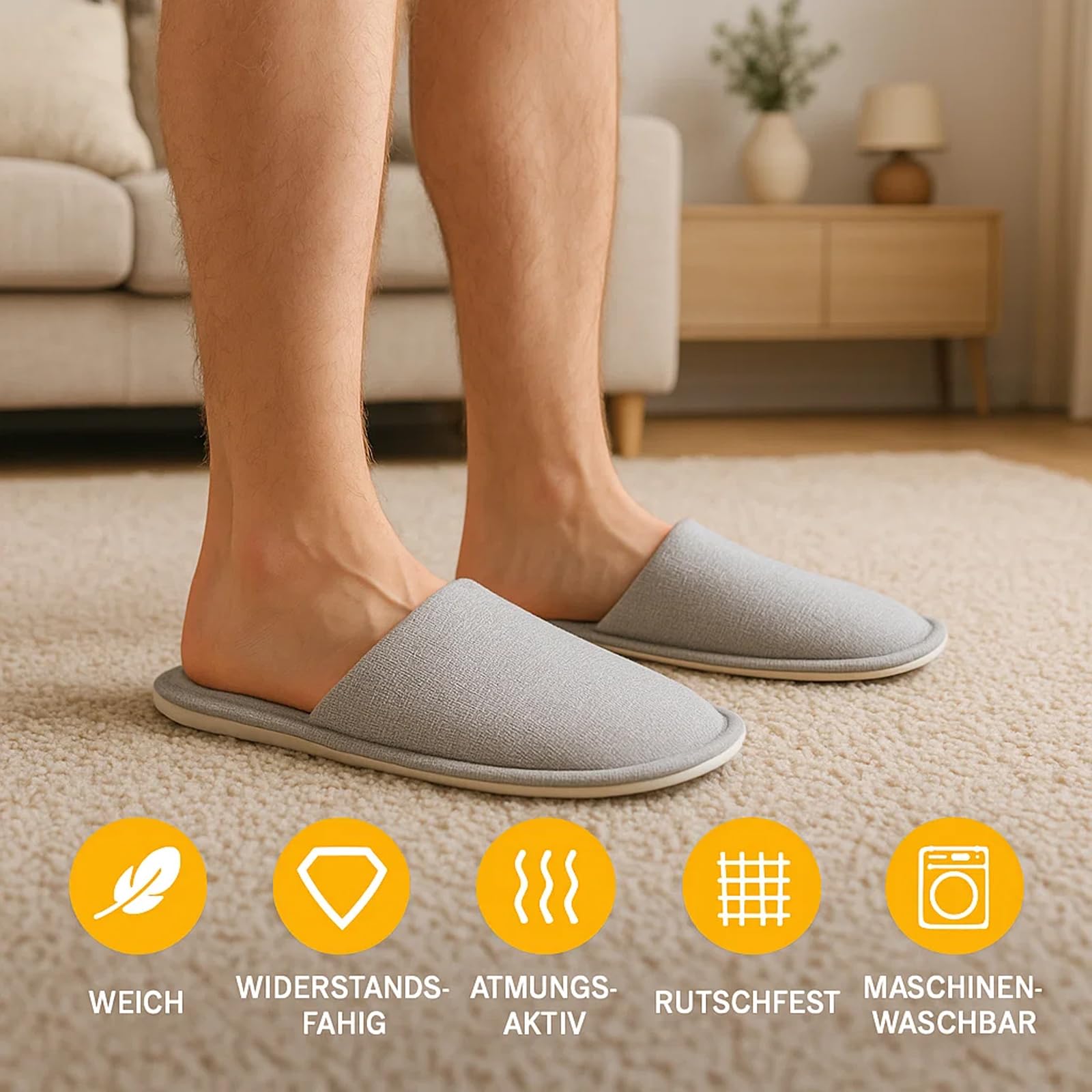 2 Paar Hotelslipper Hausschuhe für Gäste – Weiche Hausschuhe für Hotel, Zuhause und Reisen – Bequeme Hotelschlappen Plüsch Slipper