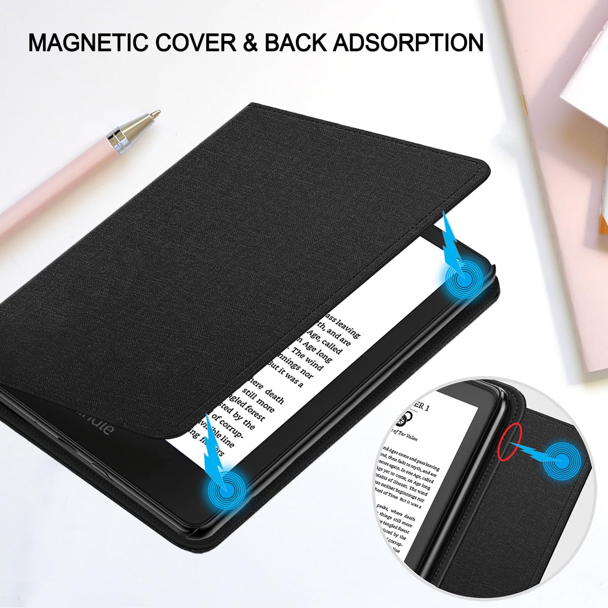 Plobors Funda para lector electrónico K de 7 pulgadas (12ª generación, versión 2024), funda de piel sintética suave con correa de mano de encendido y apagado automático, soporte plegable compatible