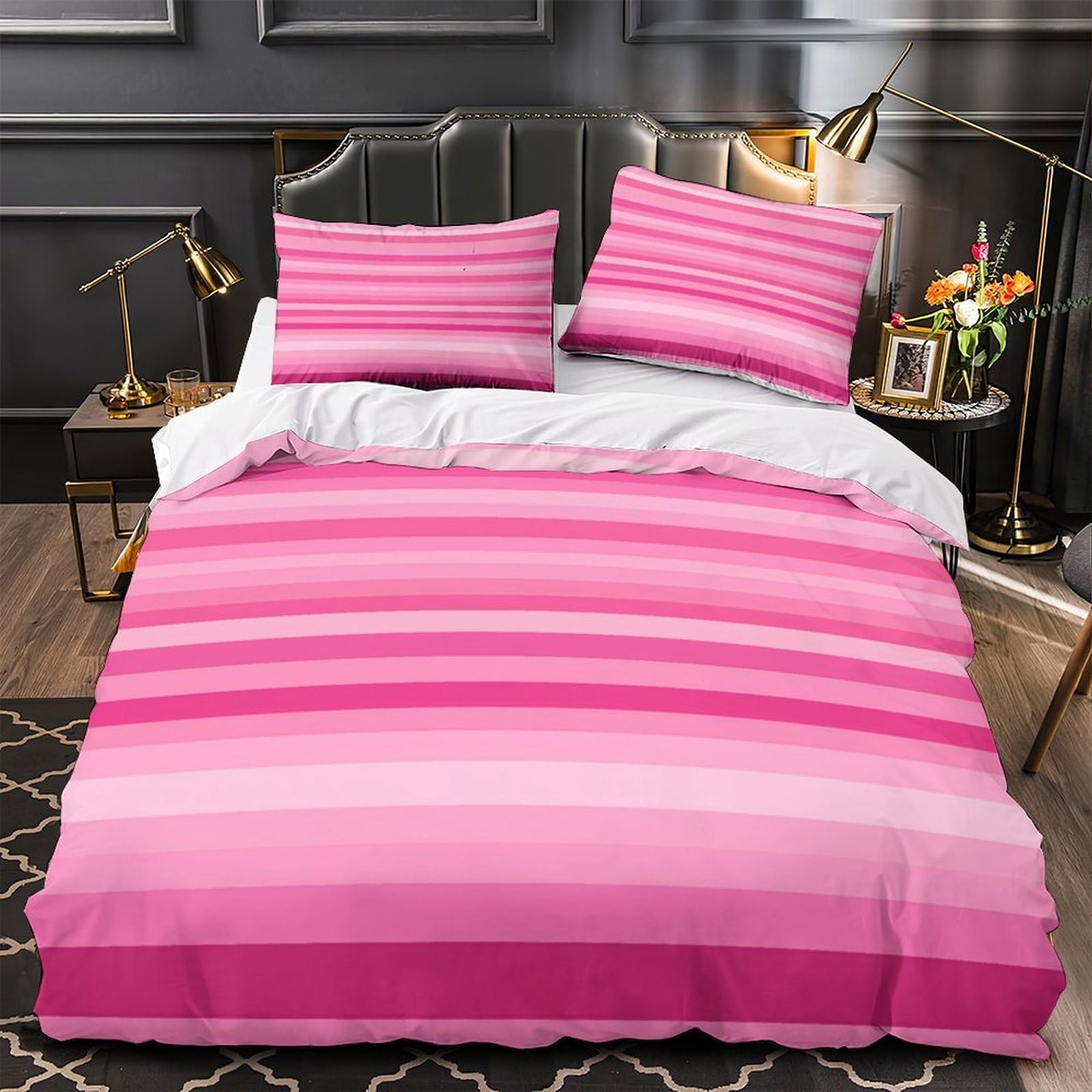 Parure de couette à rayures roses pour une chambre moderne en famille