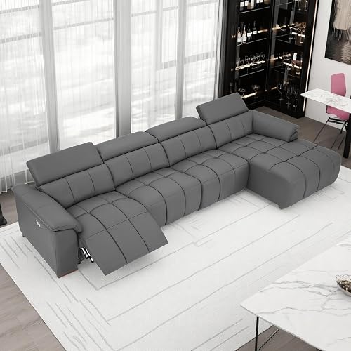 Modern L-Shaped Sectional Sofa with Power Reclining,145-inch Couch Quilted Gray