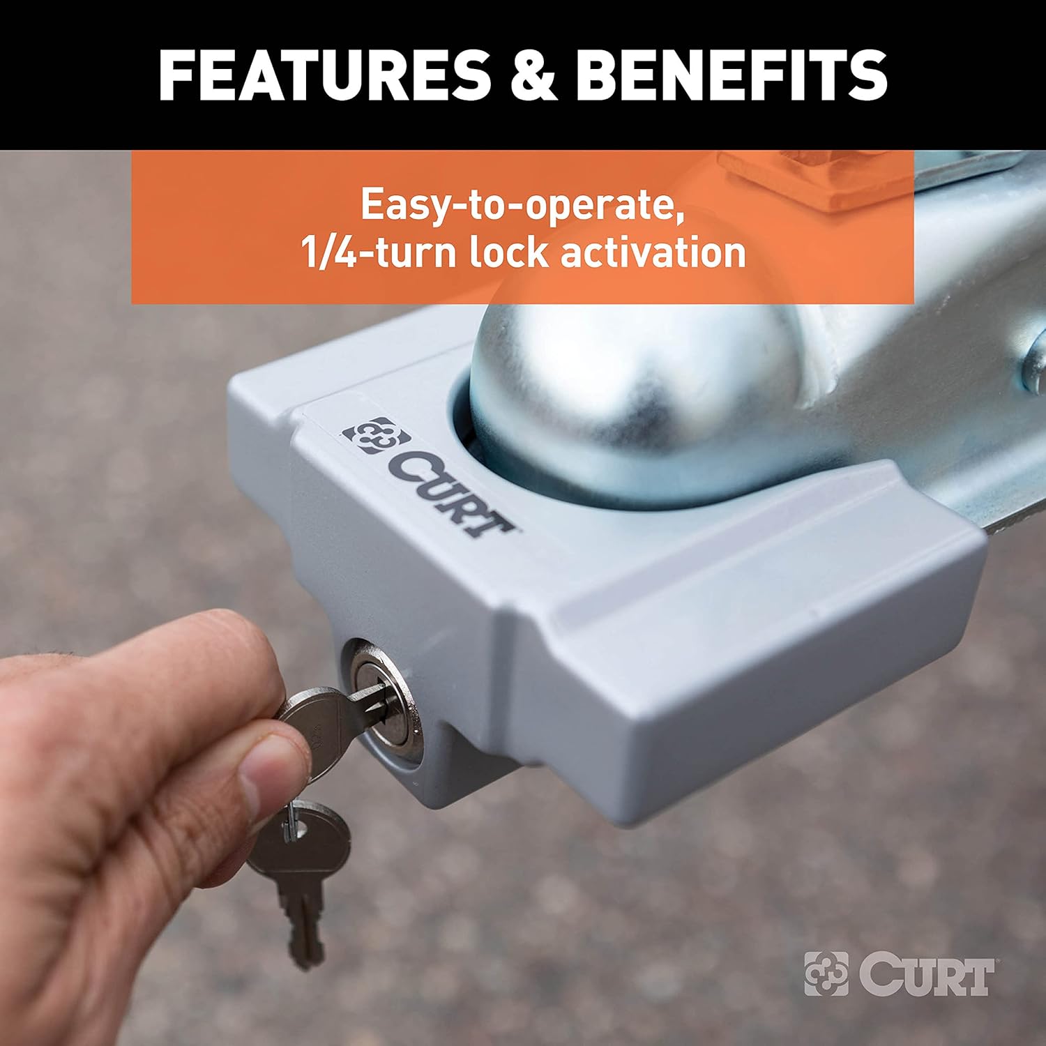 CURT 23079 Powder-Coated Aluminum Trailer Tongue Lock, Fits Most 2-Inch, 1-7/8-Inch Couplers