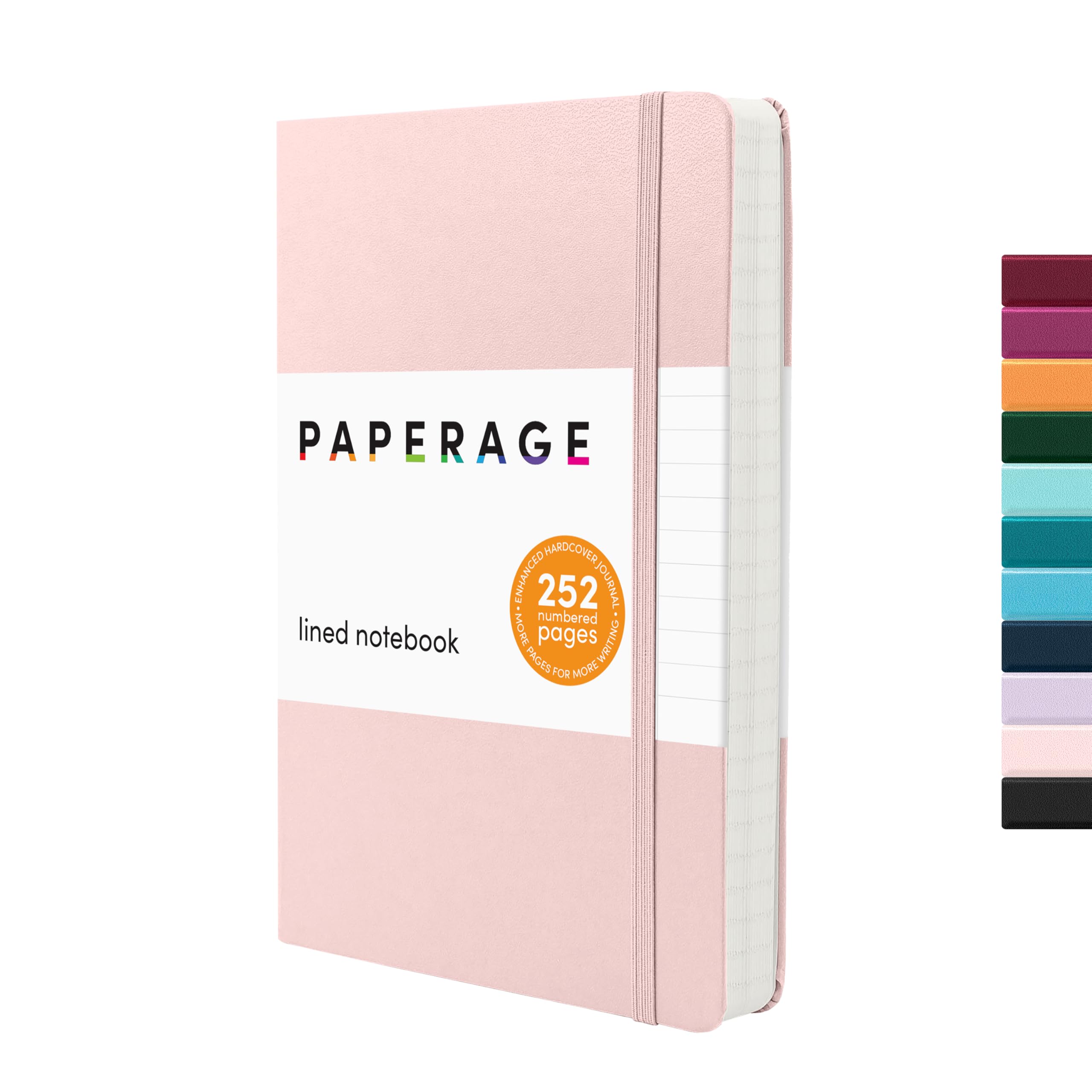 PAPERAGELined Journal Notebook, (Blush), 252 Pages, Medium 5.6 in x 8 in - 100 GSM Thick Paper – Hardcover Journaling Notebook for Work, School & Note Taking