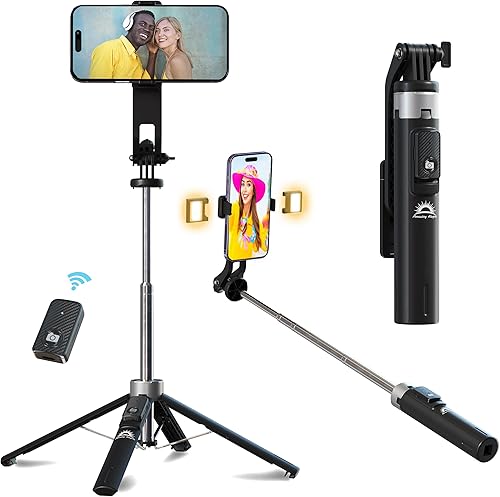 Trípode de palo selfie con control remoto y 2 luces de relleno increíble trípode para teléfono celular Alegria soporte compacto de 50 pulgadas nuevo