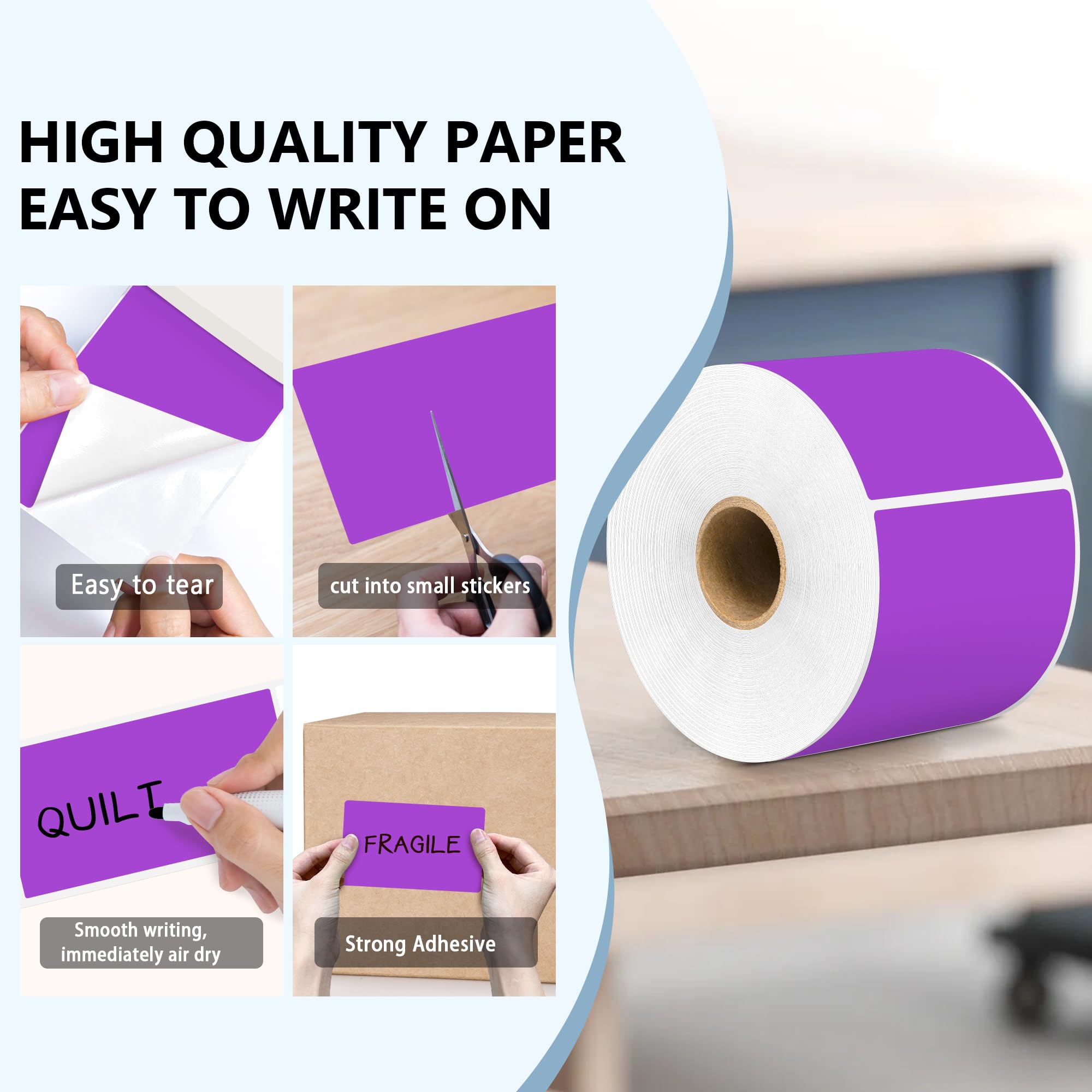 PARLAIM 4 rotoli da 1000 etichette rettangolari per codifica a colori, rotolo di etichette quadrate per la casa (viola)