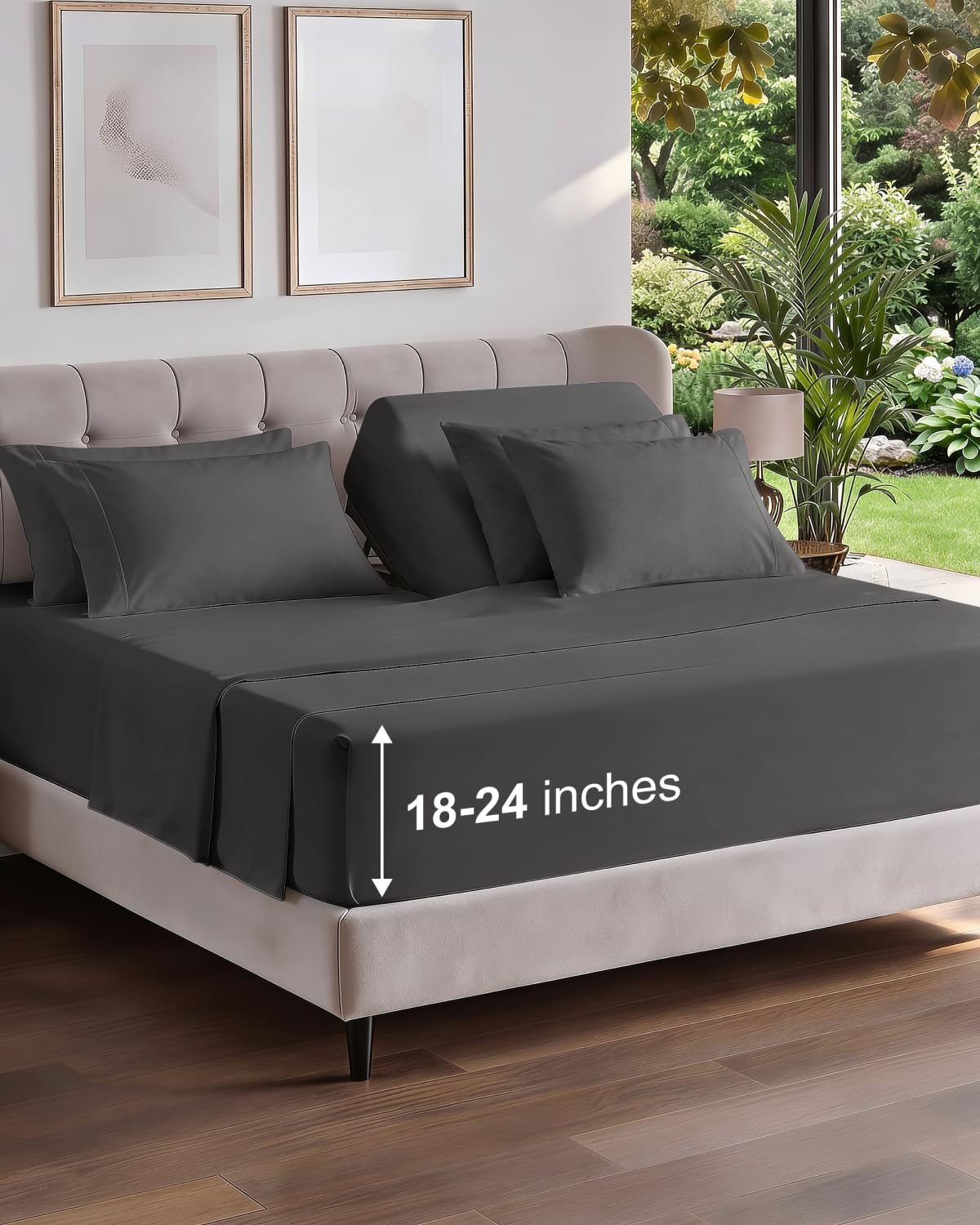CGK Extra Deep Flex Top Split Head King 6pc Cooling Sheet Set - Charcoal