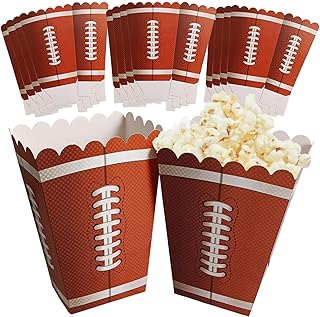 12 Pcs Football Popcorn Boxes Paper Football Party Popcorn Buckets Football Game Day Supplies for Football Themed Birthday Party Taligate Party Favors