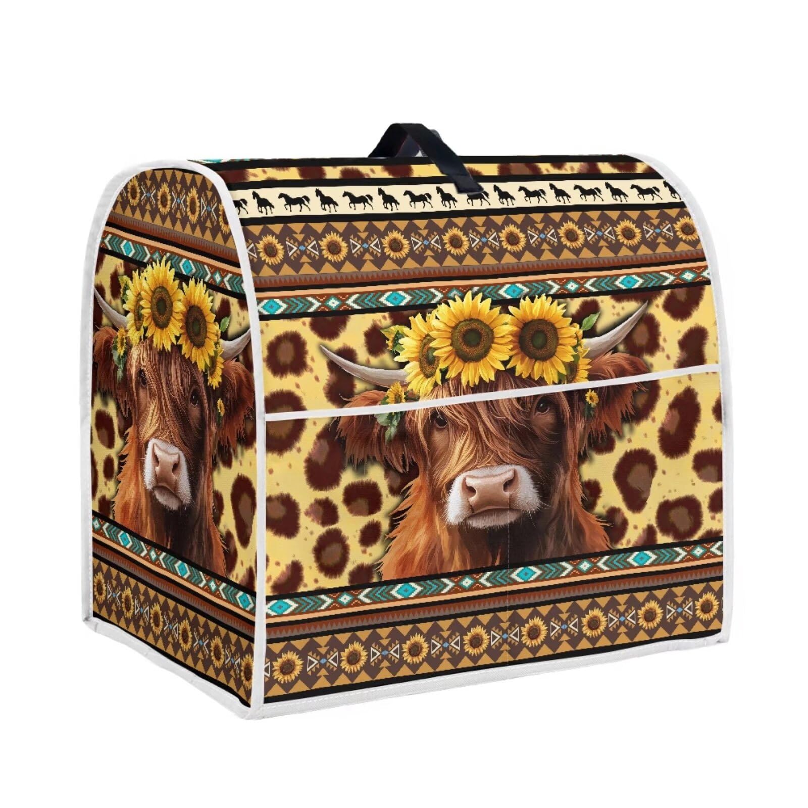 UNICEU Brown Highland Cow Kitchen Adi Mixer Cover with Top Handle And Storage Pocket, Dust Cover for Kitchen Aid Mixer Accessories Dust Proof Water Resistant Kitchen Small Appliance Organizers,Size L