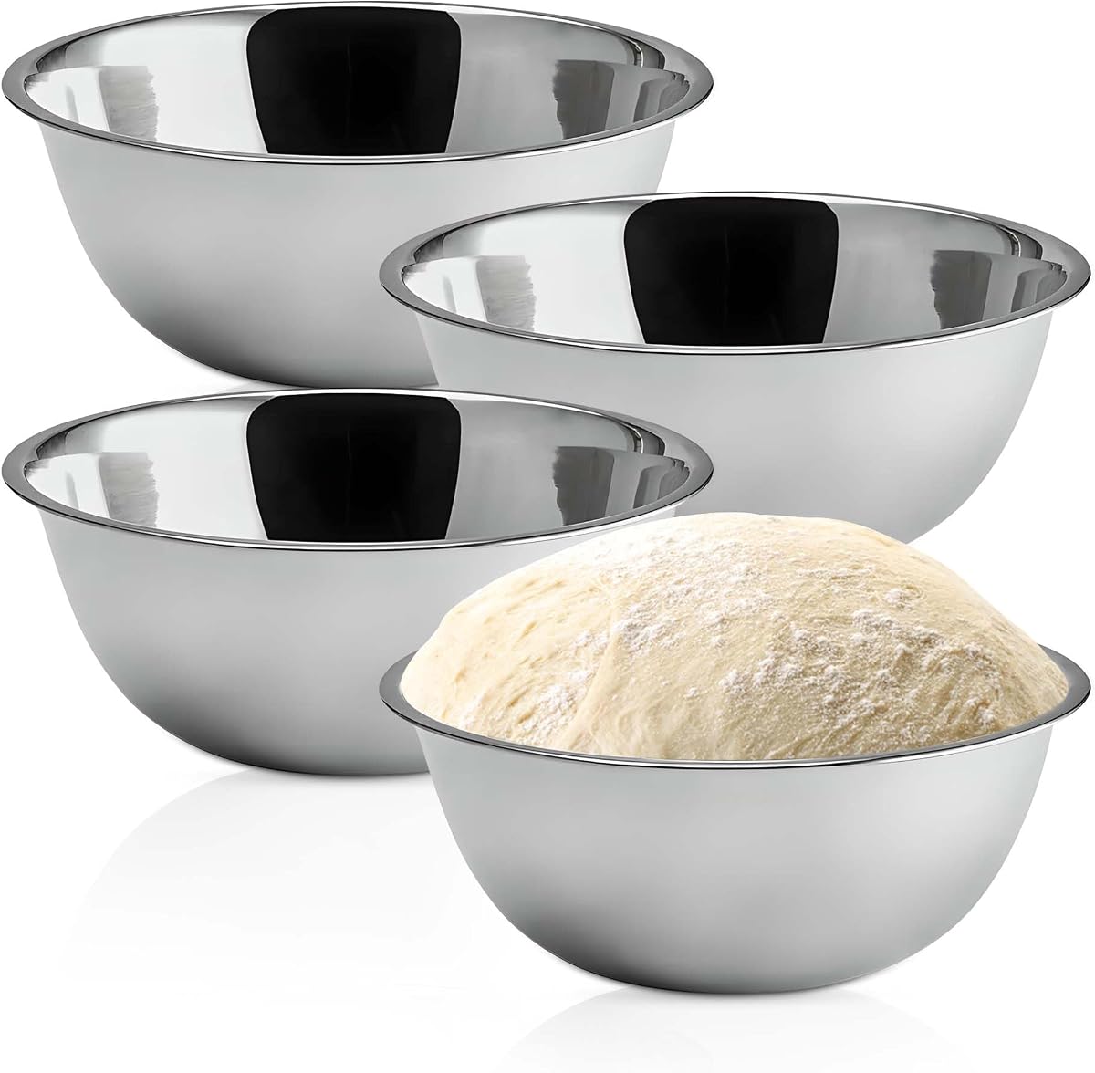 OCS Parts 5 Quart Stainless Steel Mixing Bowls | Set of 4 | 11.25-Inch | Professional Grade Flat Base Mixing Bowls for Home and Commercial Kitchens | Dishwasher Safe