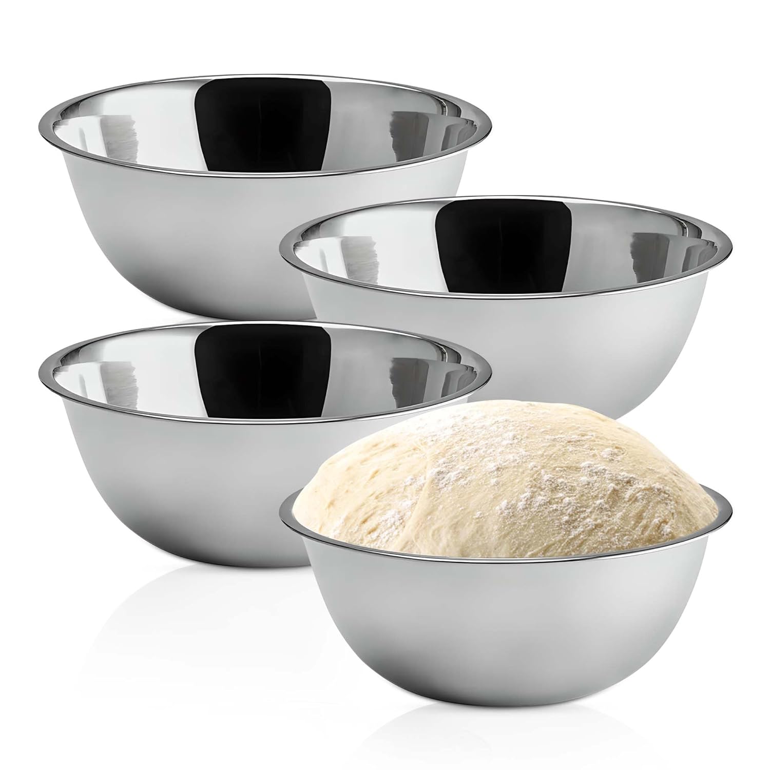 OCS Parts 5 Quart Mixing Bowls | Set of 4 | 11.25-Inch Stainless Steel Professional Grade Flat Base Mixing Bowls for Home and Commercial Kitchens | Dishwasher Safe