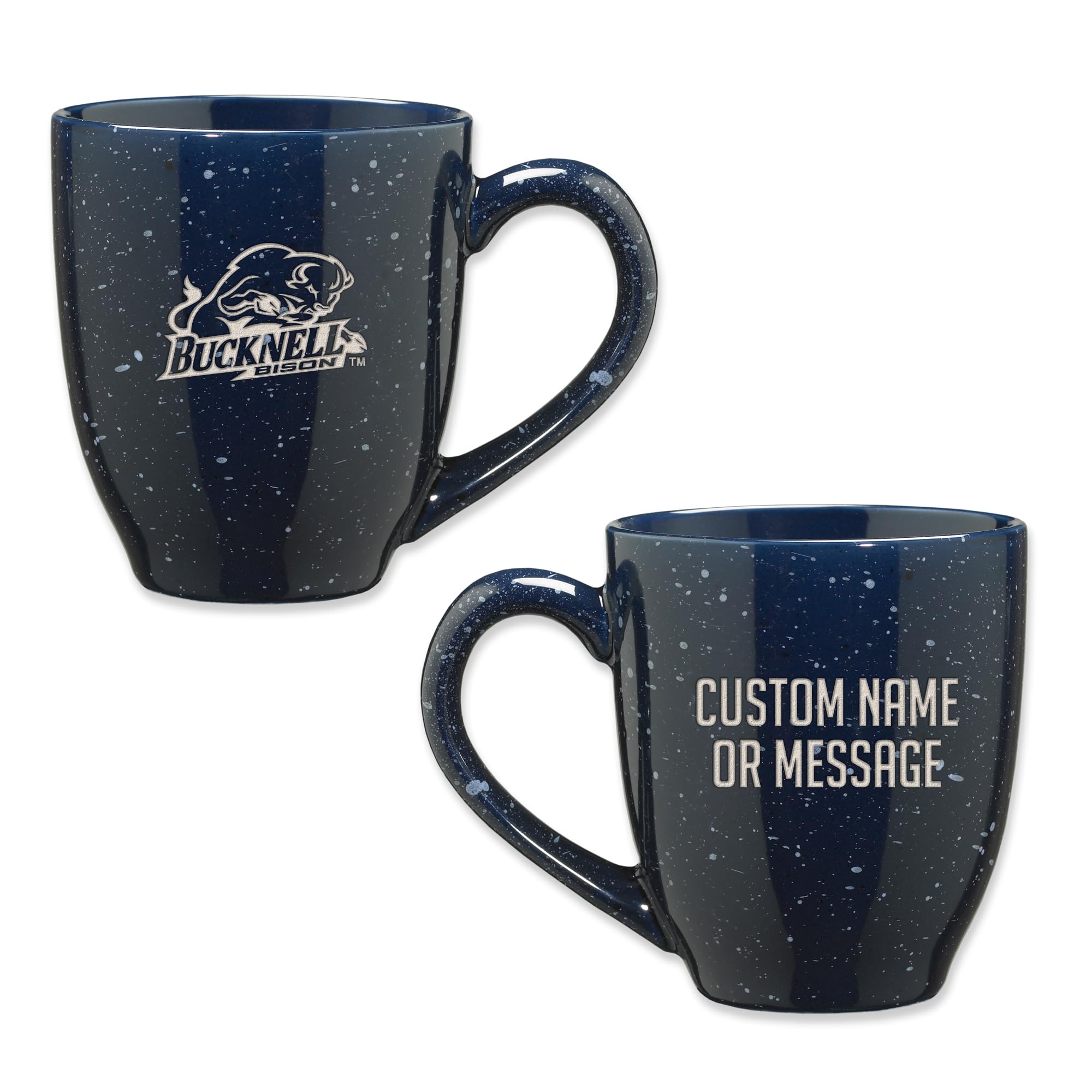 Rico Industries NCAA Bucknell Bison Navy Blue Personalized 16 oz Team Color Laser Engraved Speckled Ceramic Coffee Mug