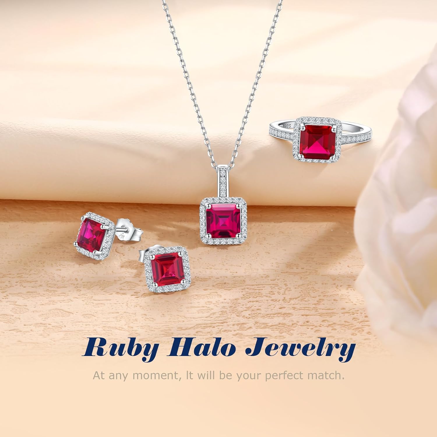 Vintage Style Engagement Ring White Gold Plated Sterling Silver White Sapphire Inlaid Big Cocktail Rings Emerald/Ruby/Aquamarine/Sapphire Ring Gift for Bride Wife Lover, Send Gift Box - Image 4