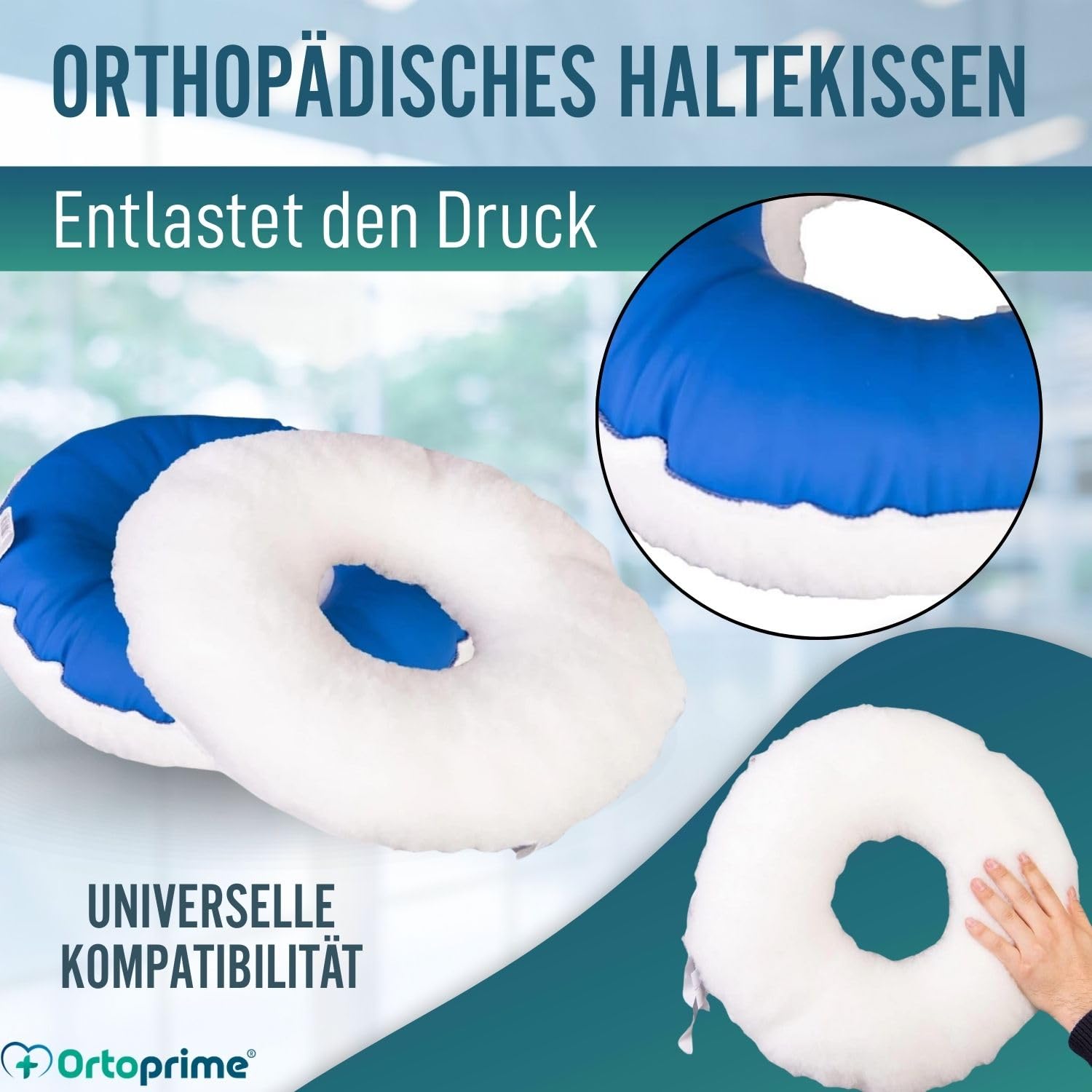 OrtoPrime Dekubitus Sitzkissen rund mit Aussparung - Antidekubitus Sitzring als Rollstuhlkissen - Ergonomisches Kissen für Rollstuhl - Büro - Auto - Zuhause