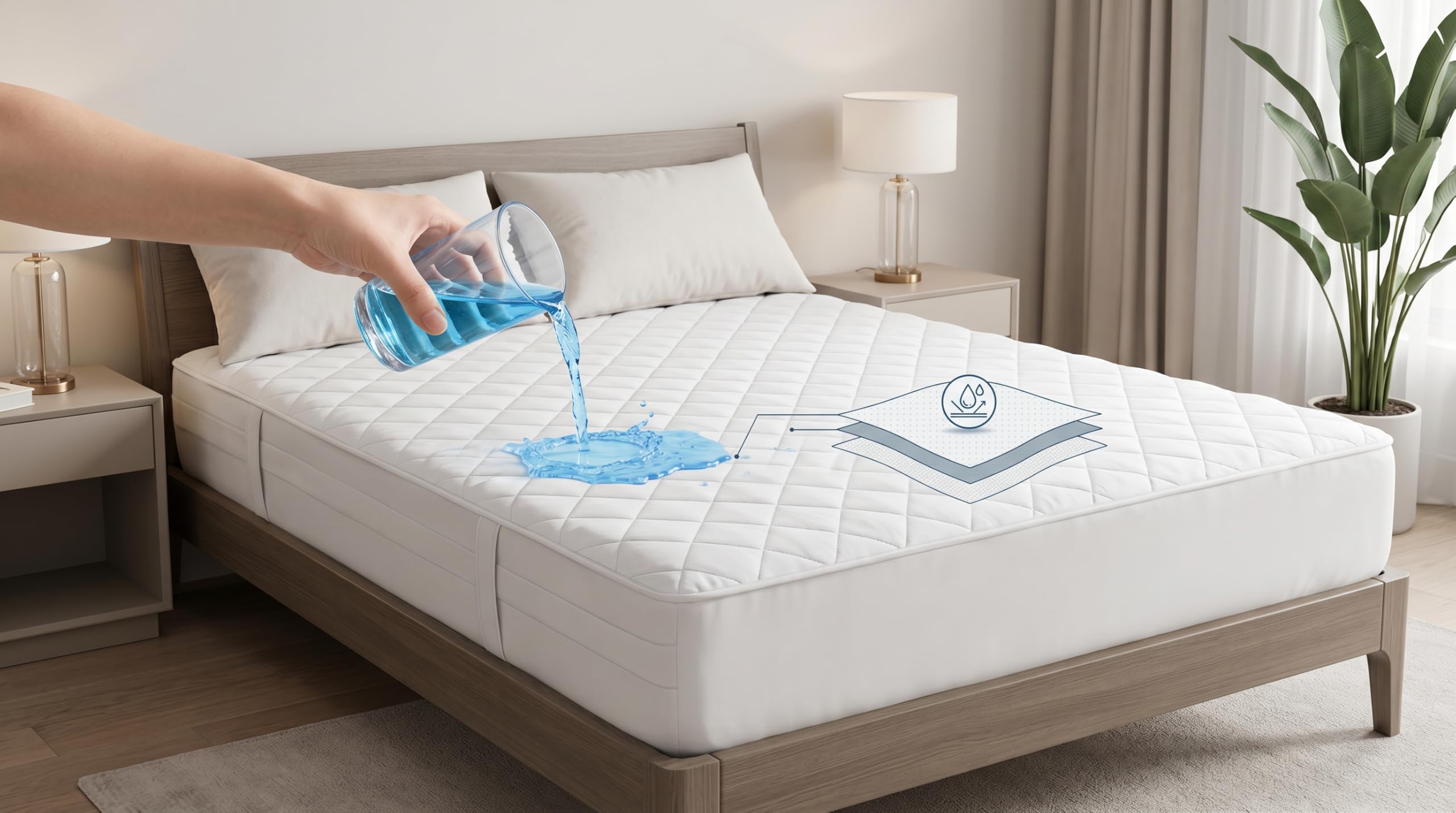 Waterproof Mattress Protector Double Bed, Quilted Microfiber Mattress Protector with TPU Backing, Breathable Noiseless Deep Fitted 30cm, Soft Hypoallergenic Mattress Cover (Single)