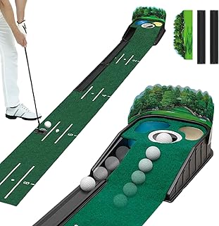 OHVBAEON Putting Mat Indoor Golf,8ft Golf Putting Mat,Putting Green Indoor Setwith Auto Ball Return for Indoors Outdoors Improve Accuracy and Skill Levels