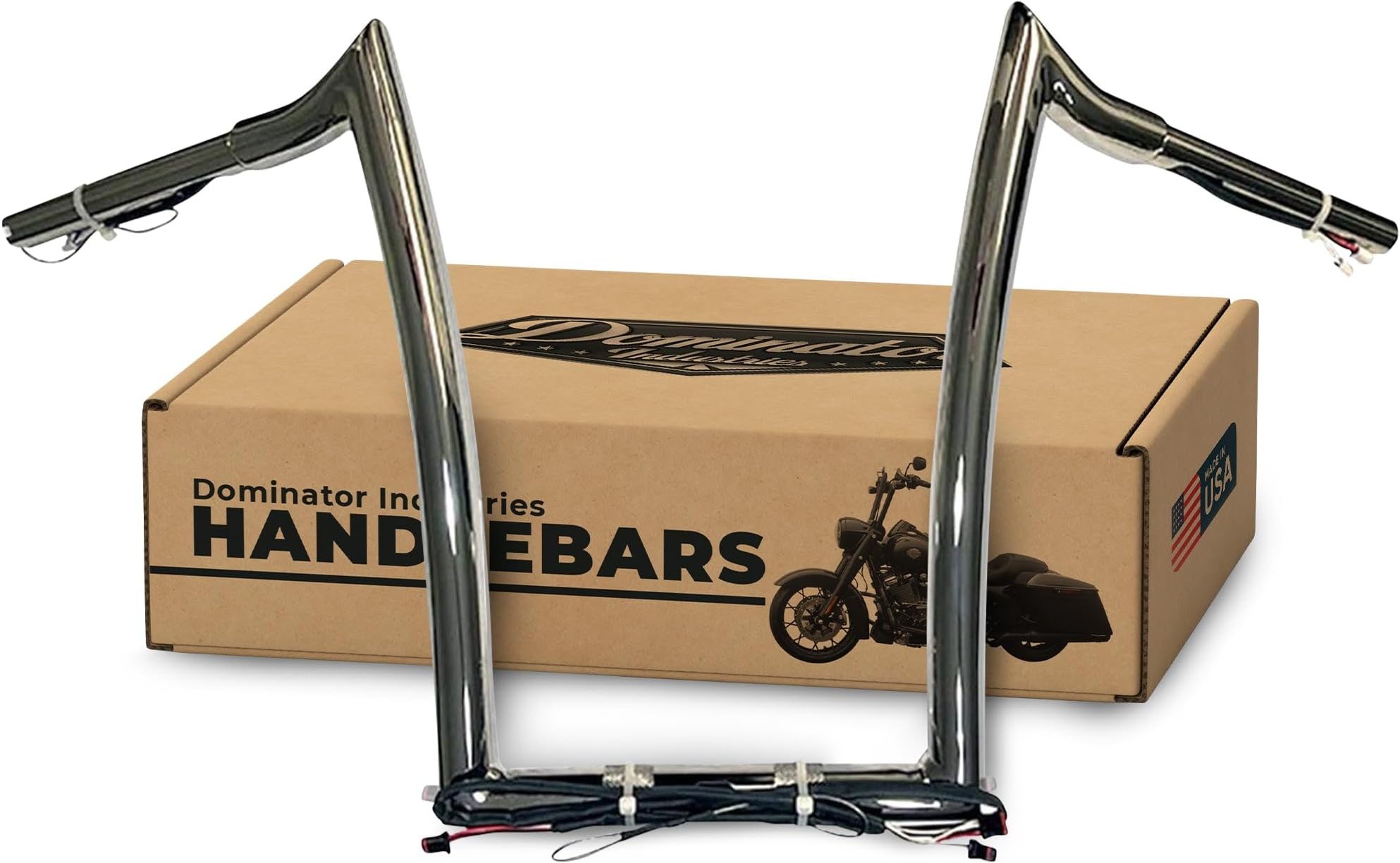 Pre Wired Dominator Industries 1 1/4 Inch Road Glide Meathook Ape Hanger Handlebars, 14 Inch Rise, Chrome for 2015-2022 Harley Road Glides