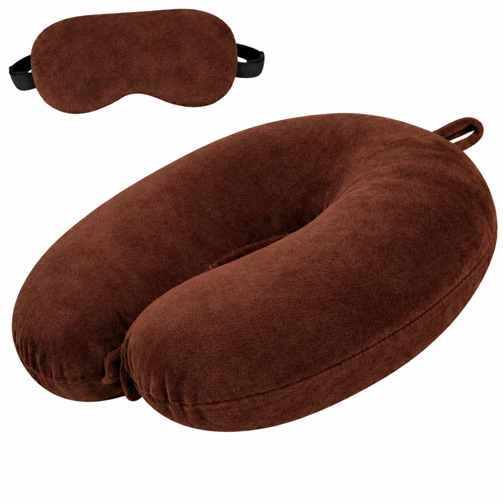 SafeCo Memory Foam Travel Neck Pillow with Eye Mask – U Shape Soft Velvet Fabric Head & Neck Support Cushion for Aeroplane, Car & Office | Portable Sleeping Pillow Set for Men & Women (Brown)-image-20